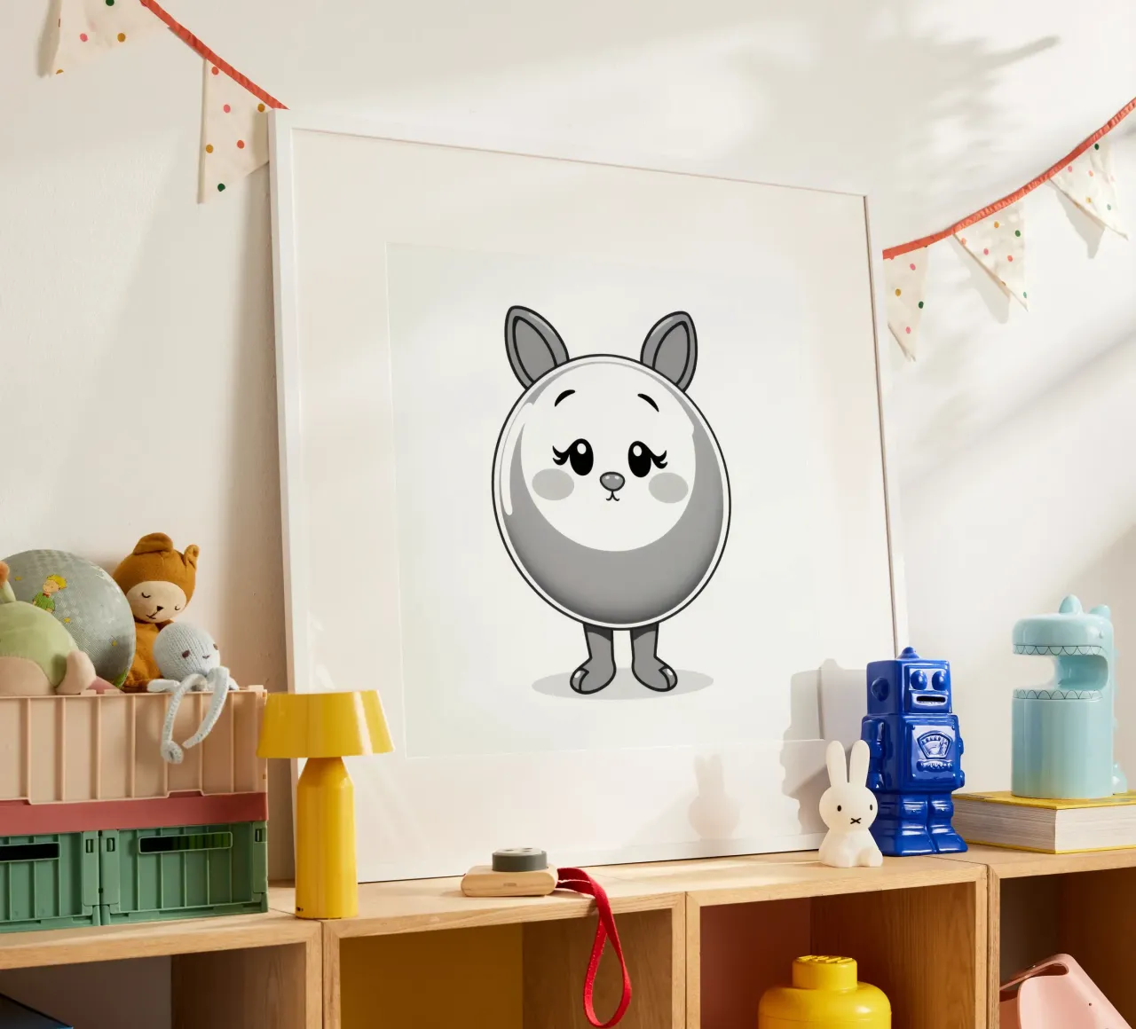 Cute round animated character with ears and cheerful hahnemühle by DesignDoodle