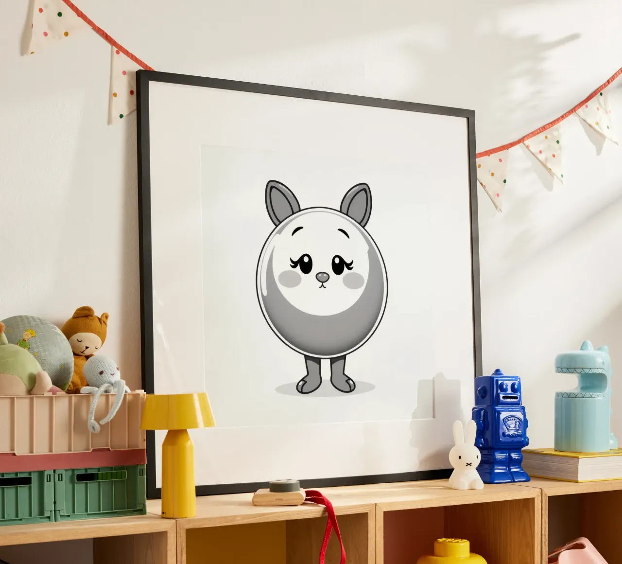 Cute round animated character with ears and cheerful hahnemühle by DesignDoodle