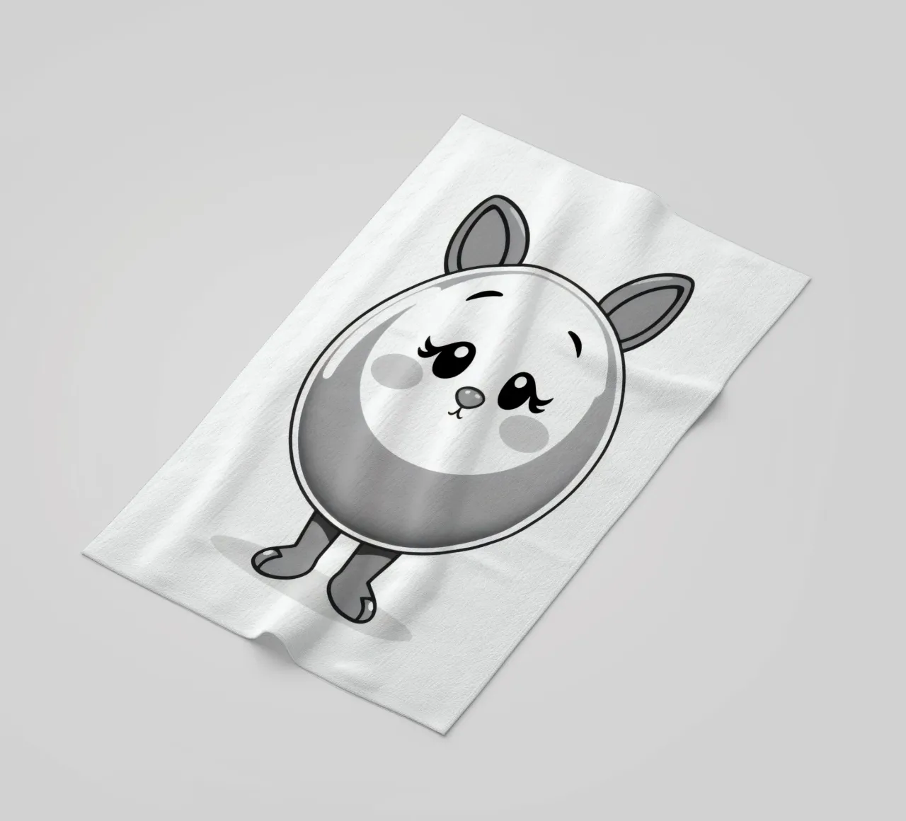 Cute round animated character with ears and cheerful beach towel by DesignDoodle