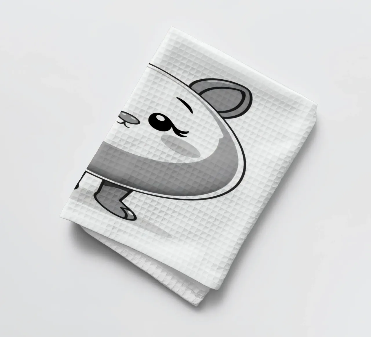Cute round animated character with ears and cheerful tea towel by DesignDoodle