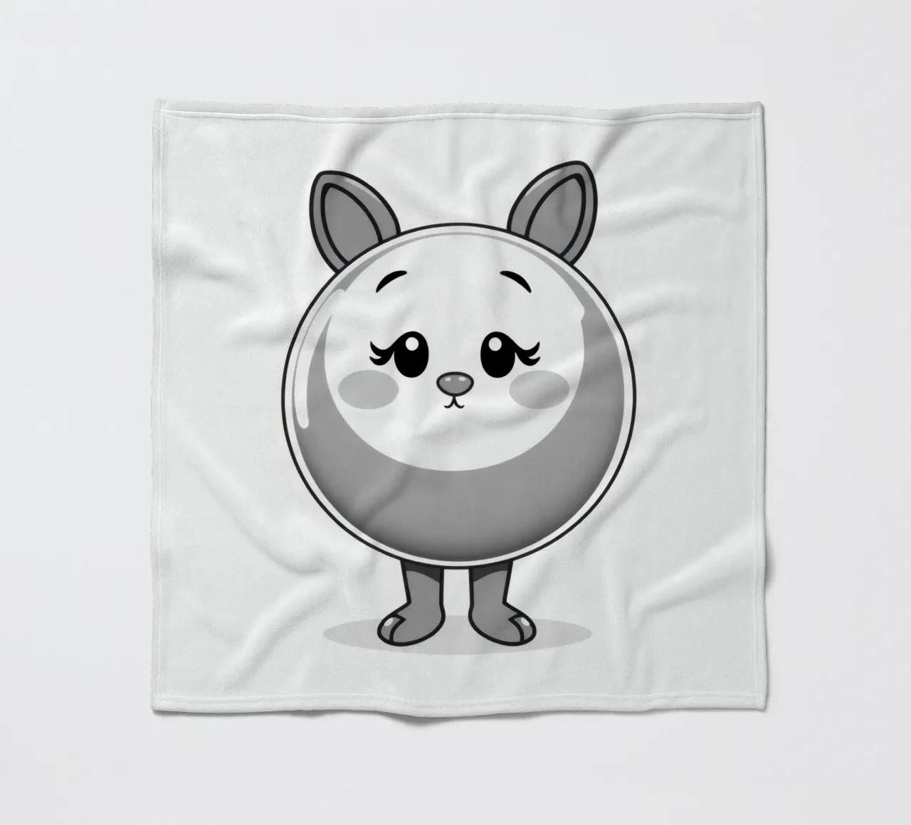 Cute round animated character with ears and cheerful fleece blanket by DesignDoodle