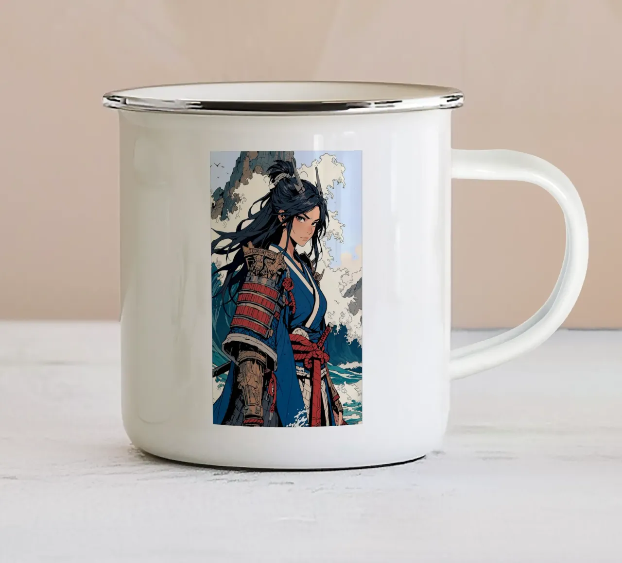 guerriero ragazza anime tazza in smalto da 🎁 ARTVI-SHOP
