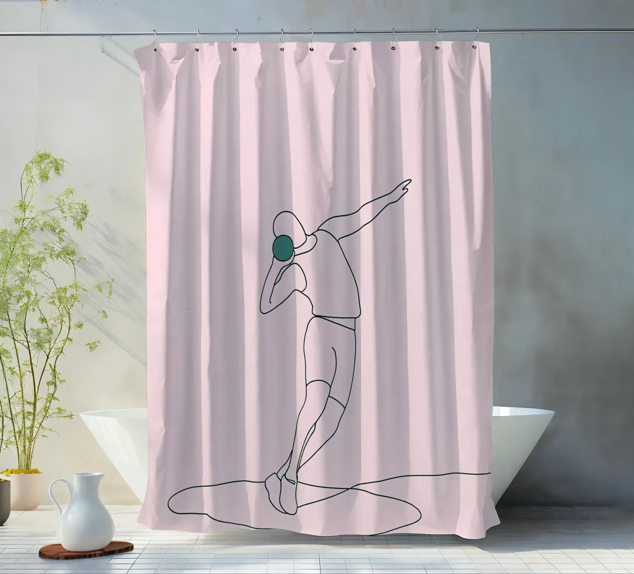 Ball Thrower Minimalist Line Art shower curtain by Viv Line Art