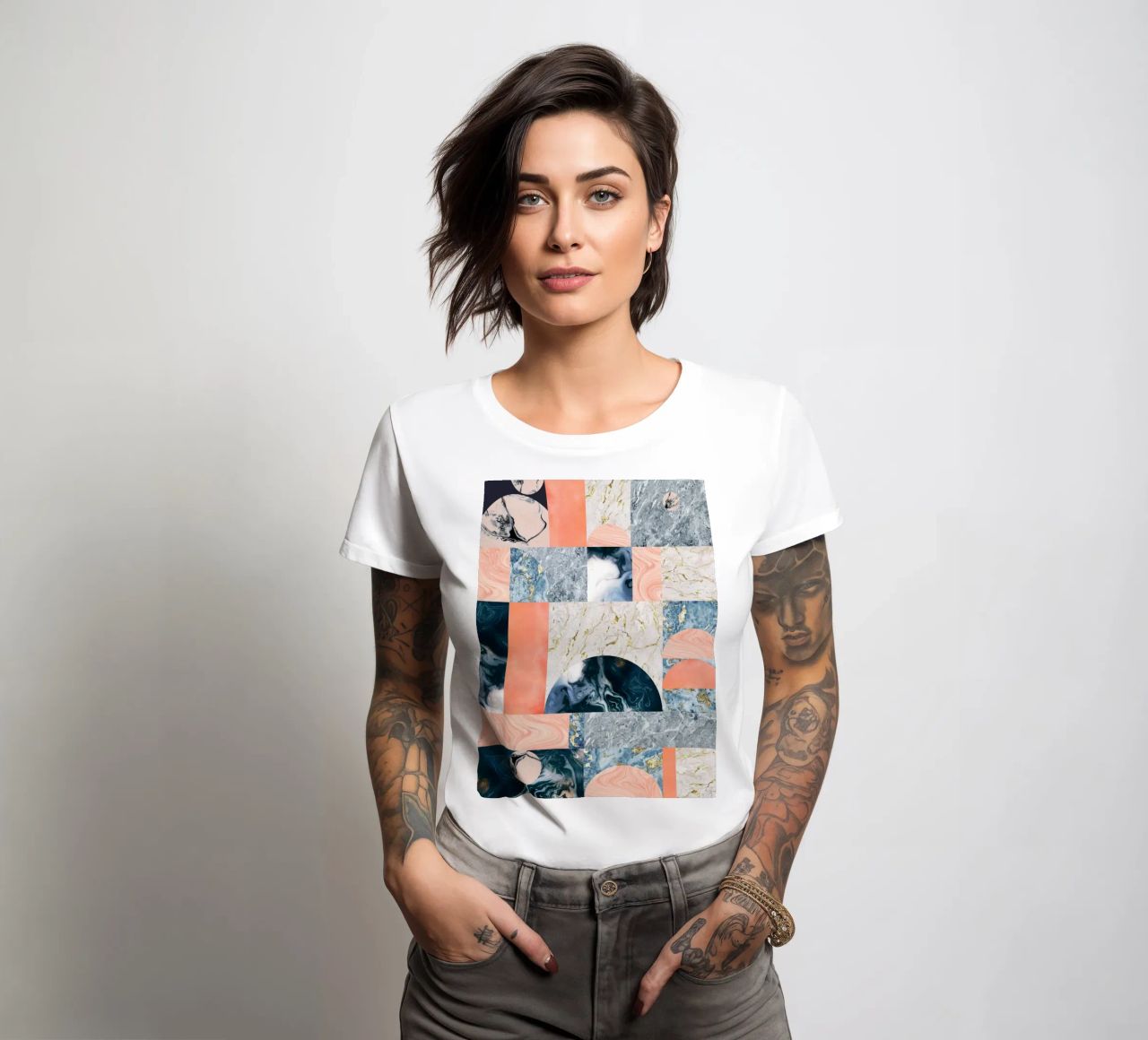Marble & Lust, Abstract Geometric Luxe Texture Pattern women's fitted t-shirt by 83oranges