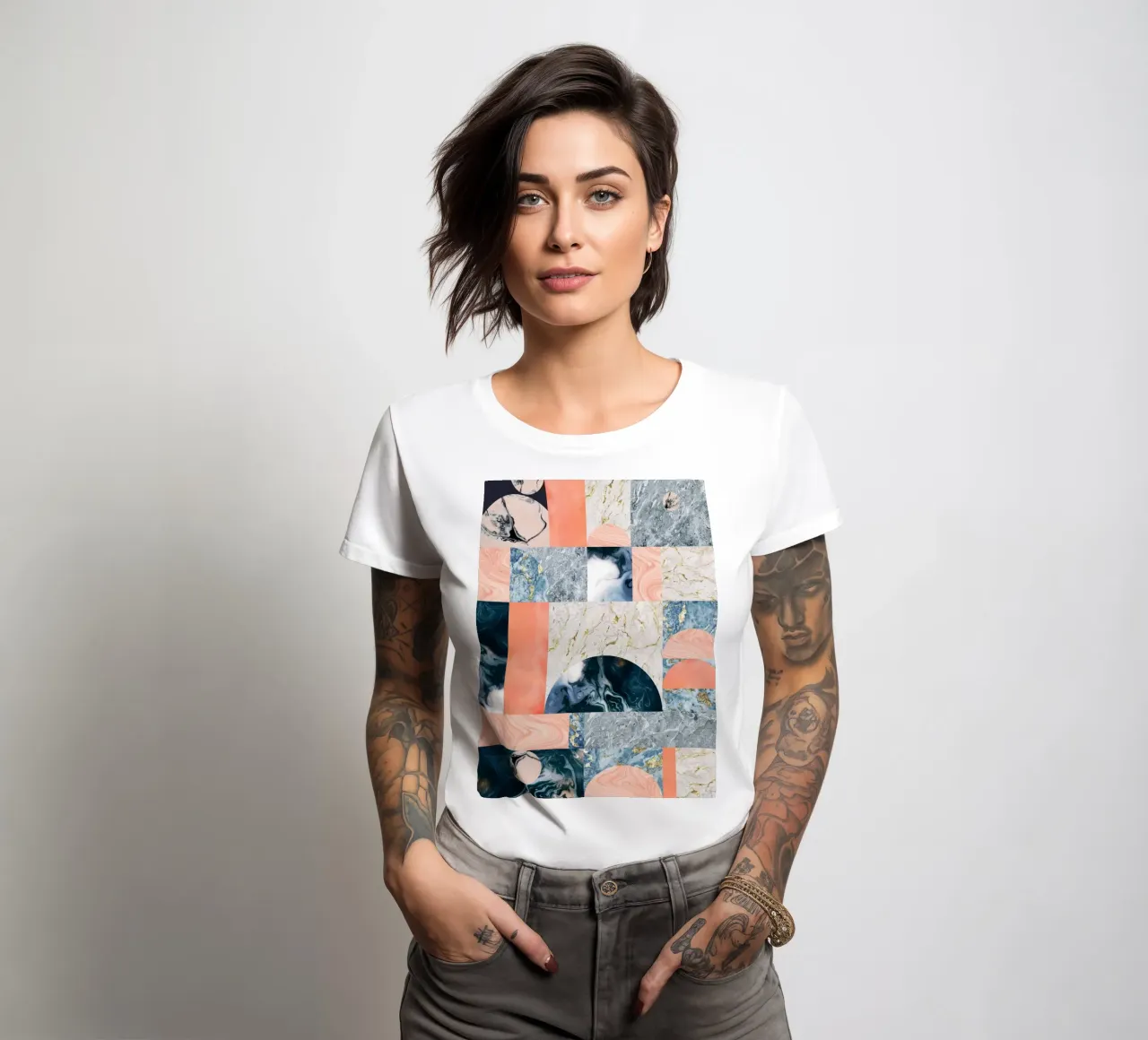 Marble & Lust, Abstract Geometric Luxe Texture Pattern women's fitted t-shirt by 83oranges