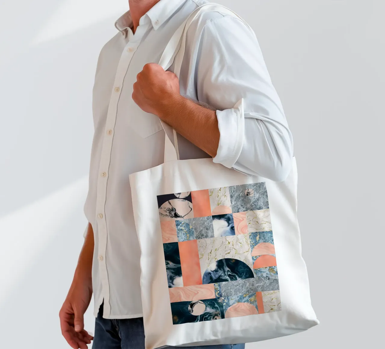 Marble & Lust, motivo geometrico astratto con texture di lusso borsa in juta da 83oranges