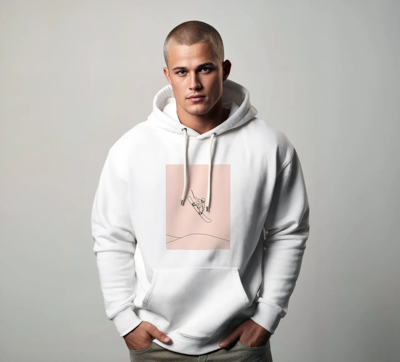 Line art minimalista di uno snowboarder felpa con cappuccio da Viv Line Art