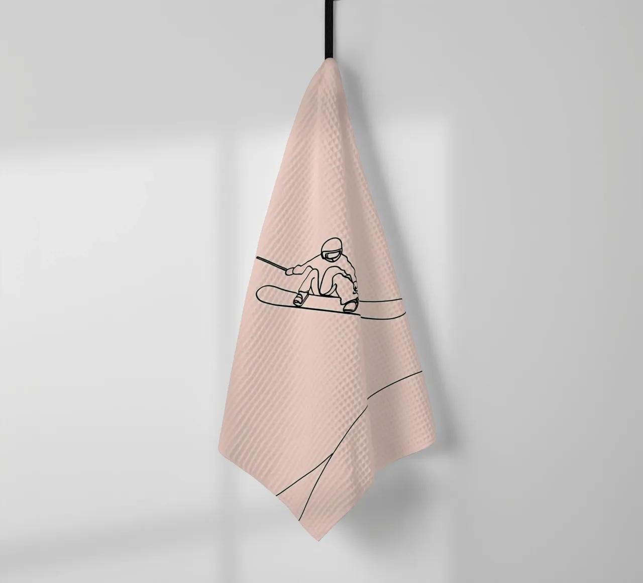 Line art minimalista di uno snowboarder canovaccio da cucina da Viv Line Art