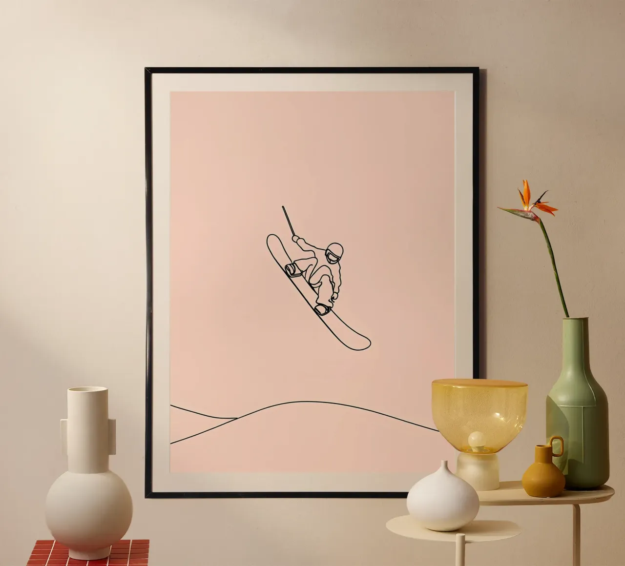 Line art minimalista di uno snowboarder poster da Viv Line Art