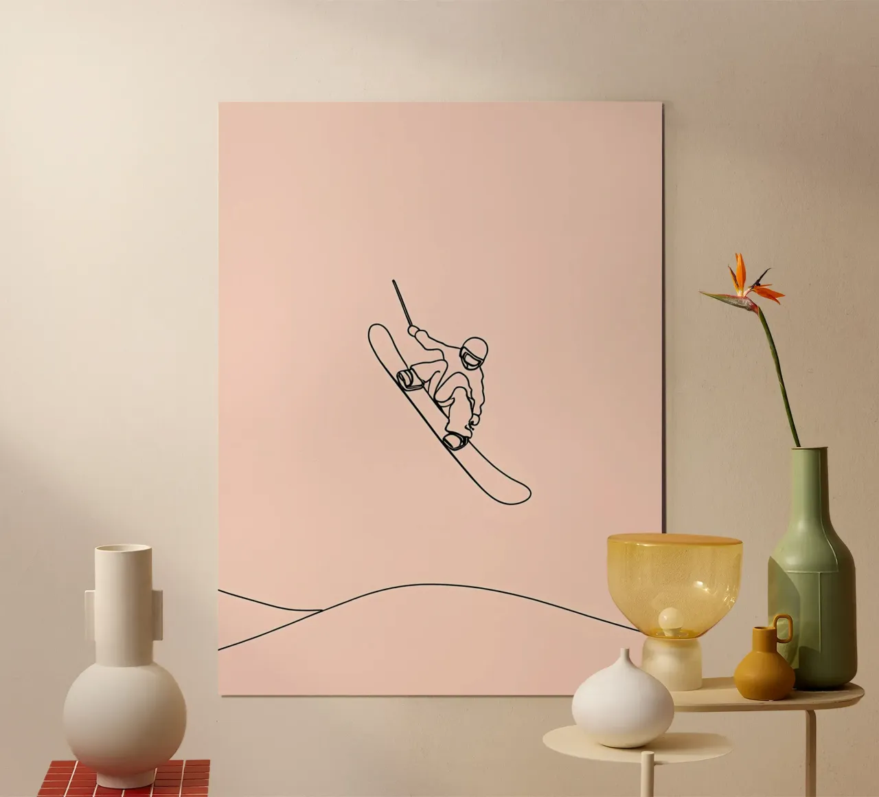 Line art minimalista di uno snowboarder poster da Viv Line Art