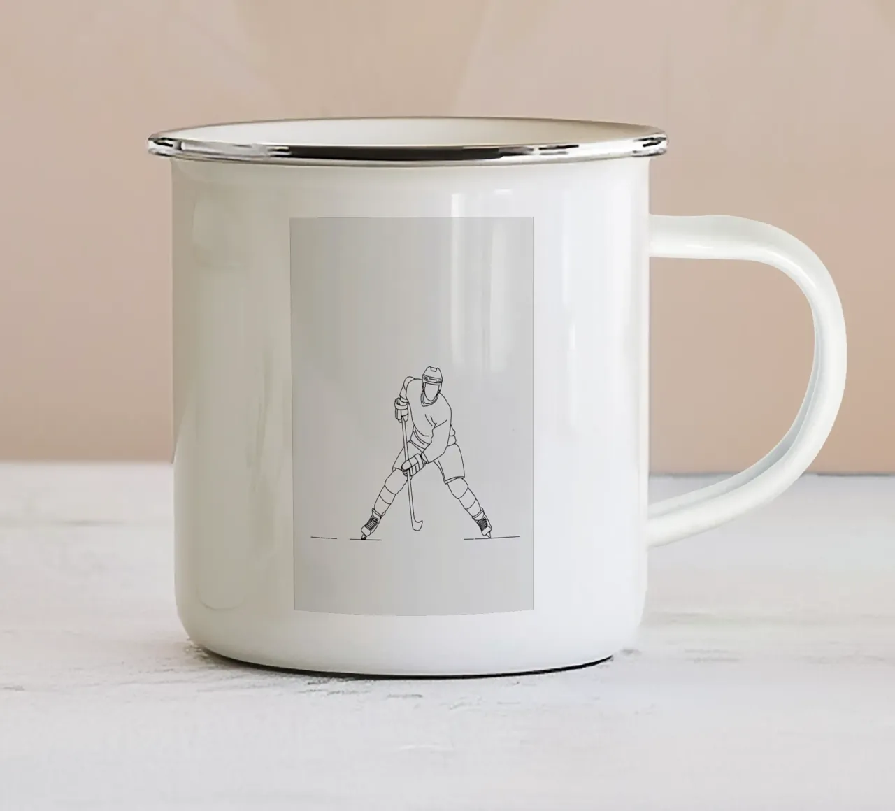 Giocatore di Hockey Line Art minimalista tazza in smalto da Viv Line Art