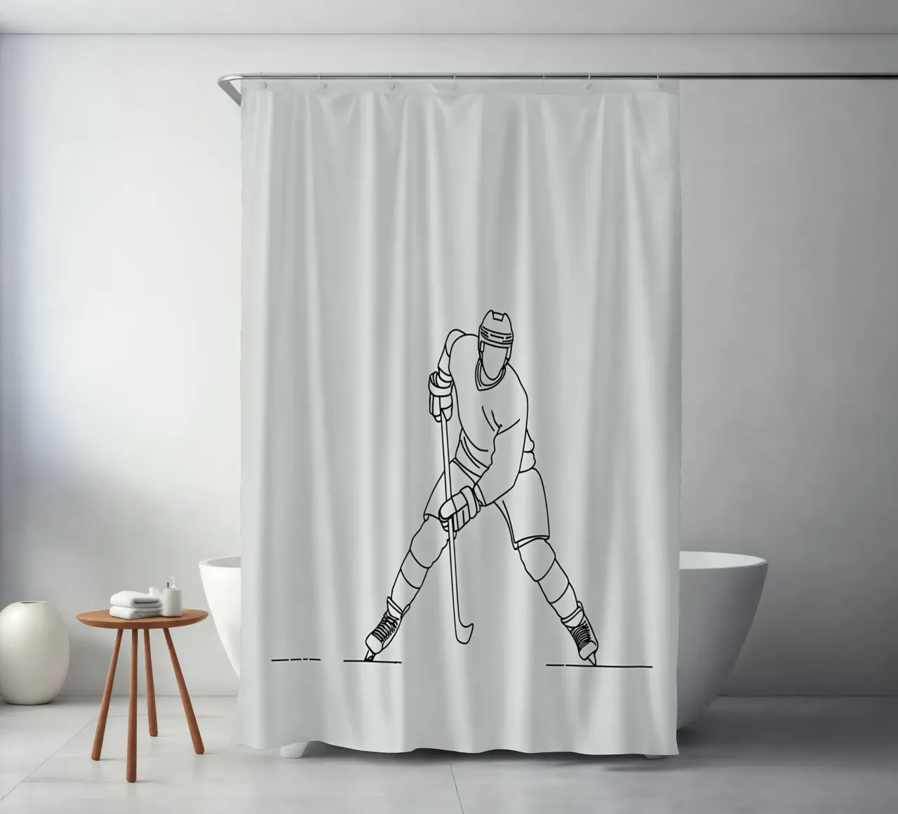 Hockey Player Minimalist Line Art shower curtain by Viv Line Art