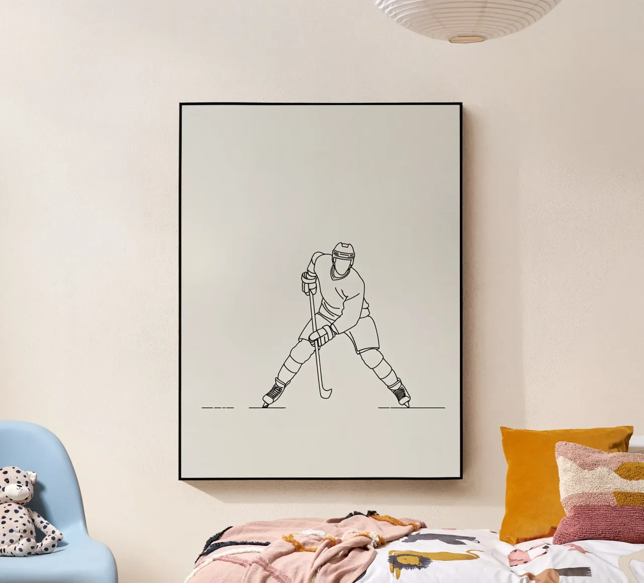 Hockey Player Minimalist Line Art acrylic glass by Viv Line Art
