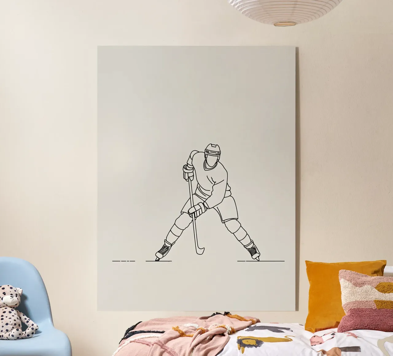 Hockey Player Minimalist Line Art acrylic glass by Viv Line Art