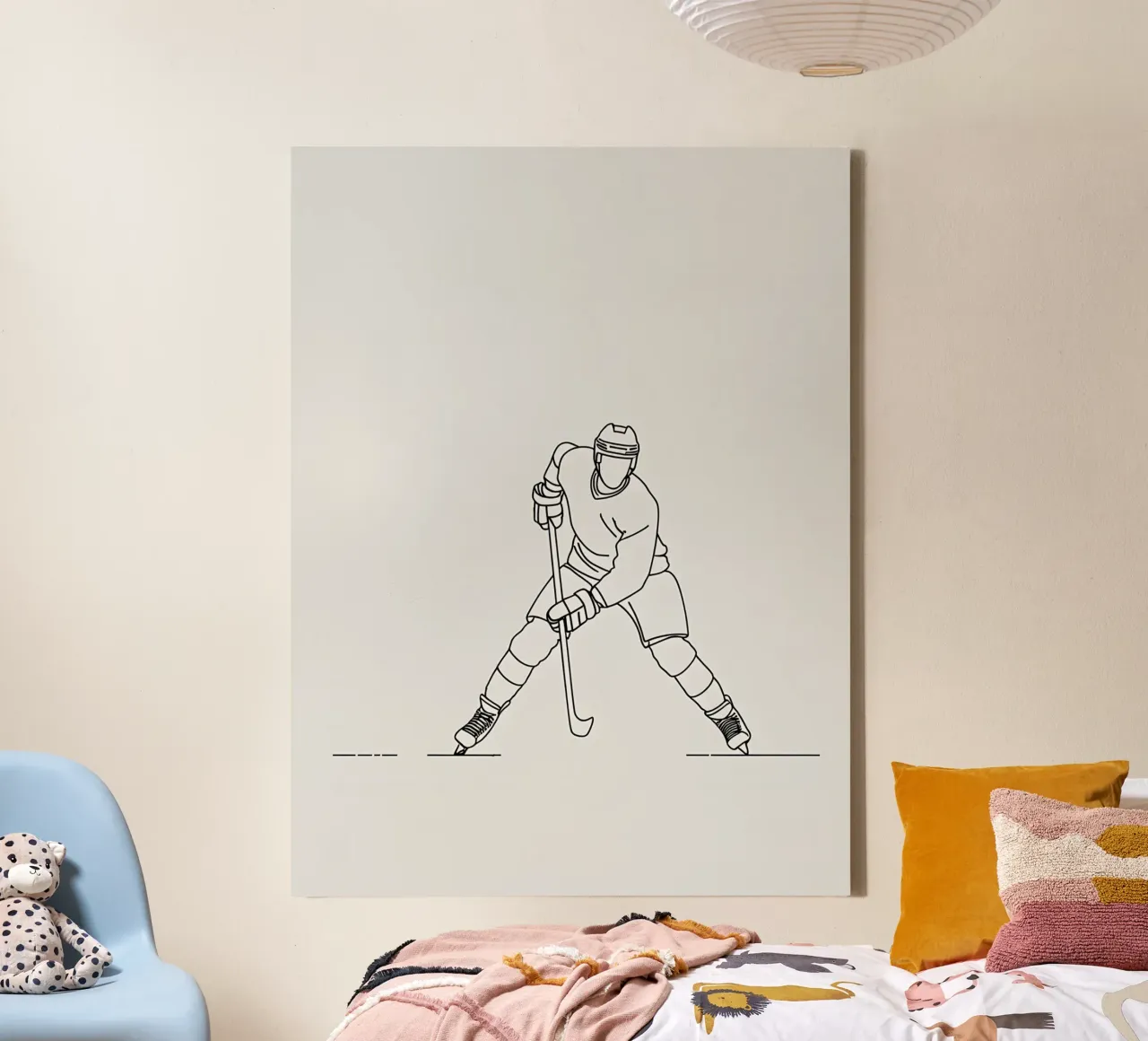 Hockey Player Minimalist Line Art canvas with Floater frame by Viv Line Art