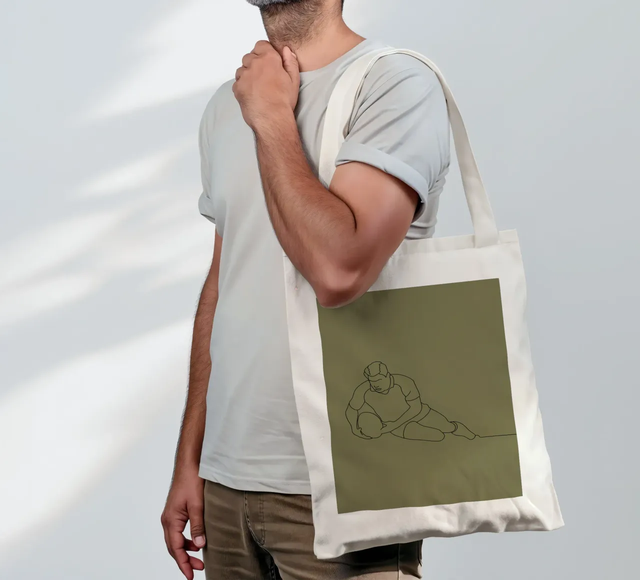 Rugby Player Action Minimalist Line Art tote bag by Viv Line Art