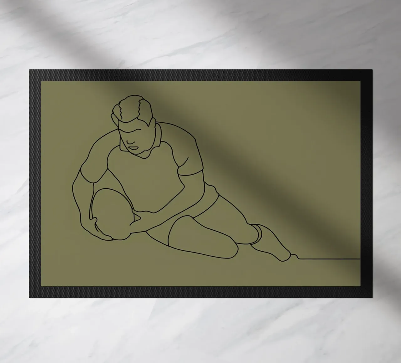 Rugby Player Action Minimalist Line Art doormat by Viv Line Art