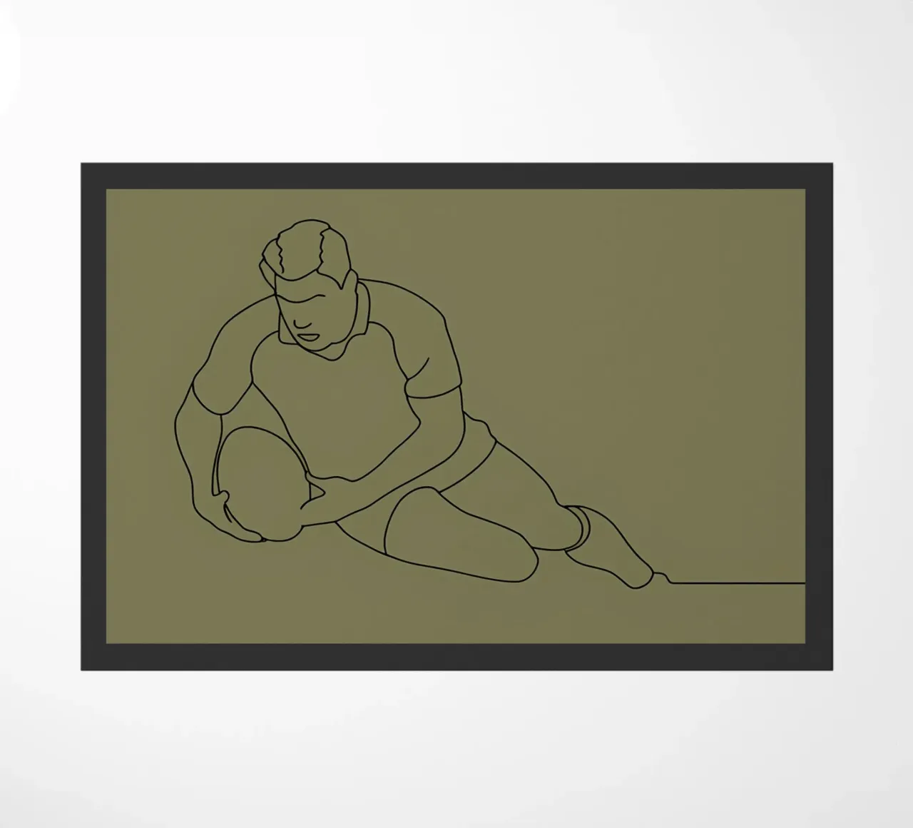 Rugby Player Action Minimalist Line Art doormat by Viv Line Art