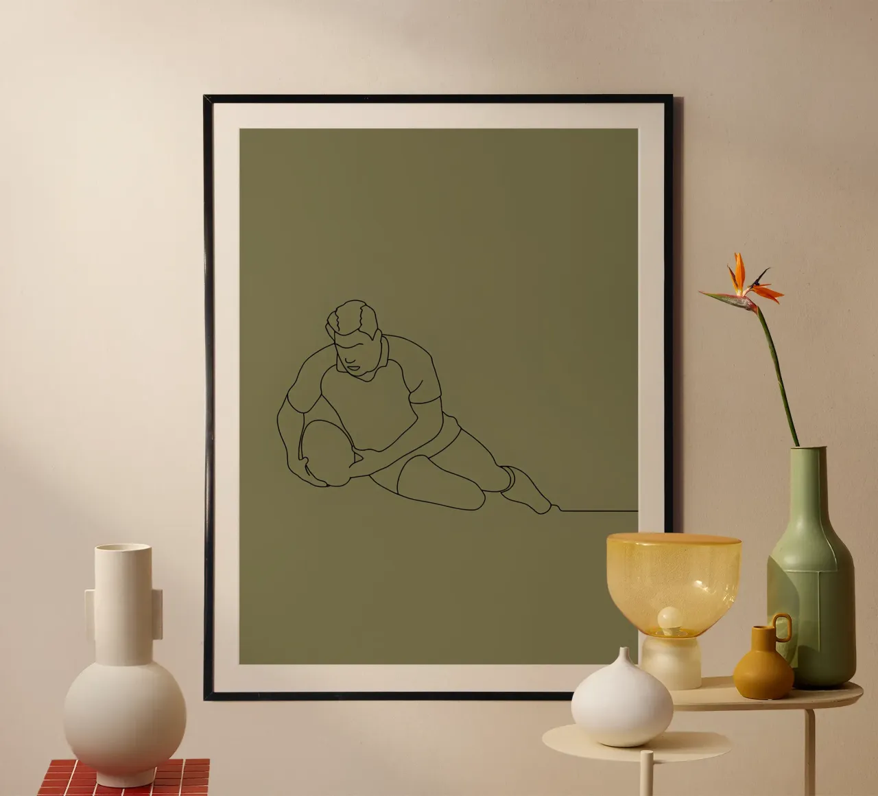 Rugby Player Action Minimalist Line Art hahnemühle by Viv Line Art
