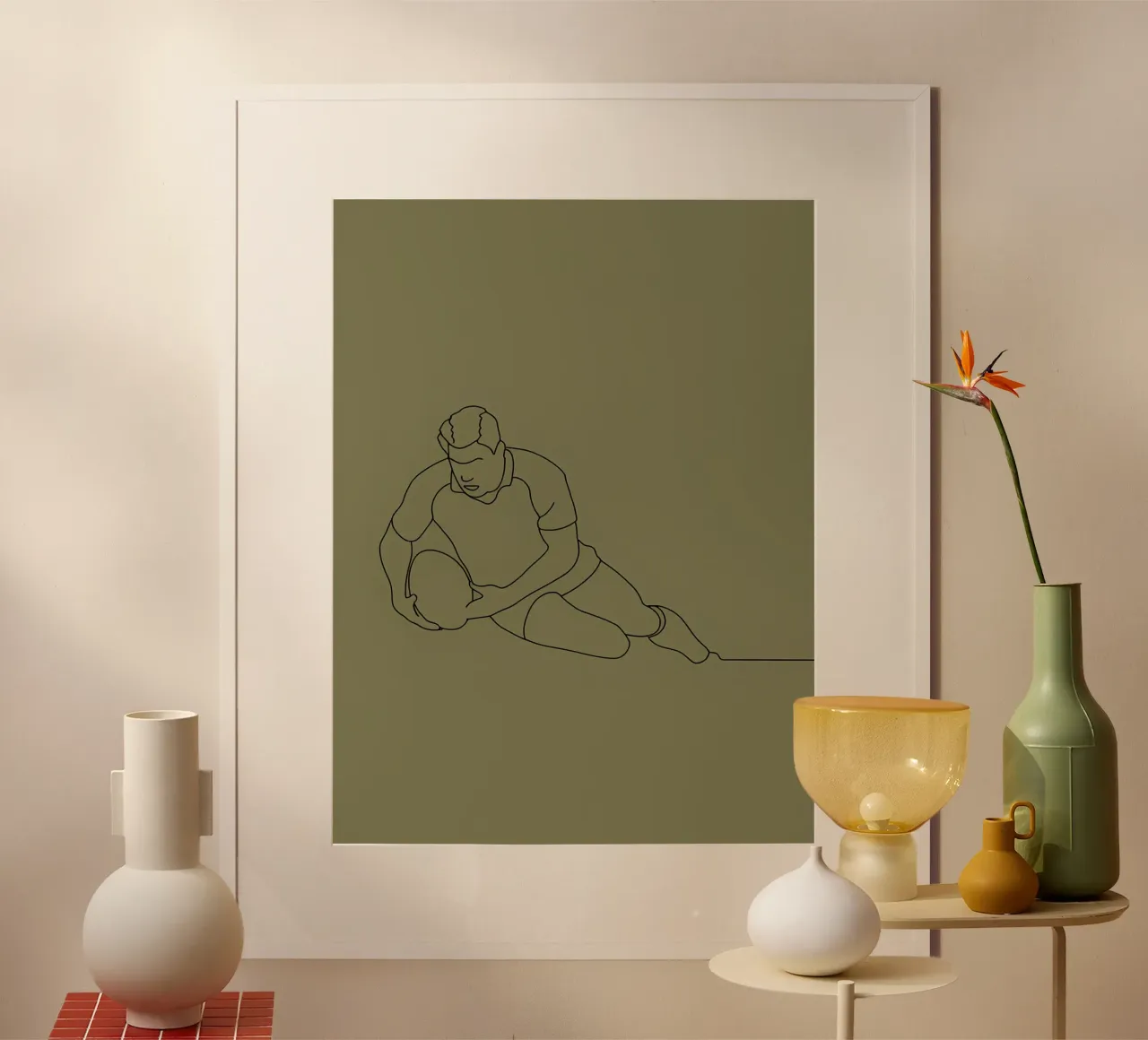 Rugby Player Action Minimalist Line Art hahnemühle by Viv Line Art