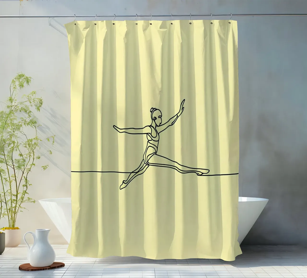 Female Athlete Minimalist Line Art shower curtain by Viv Line Art
