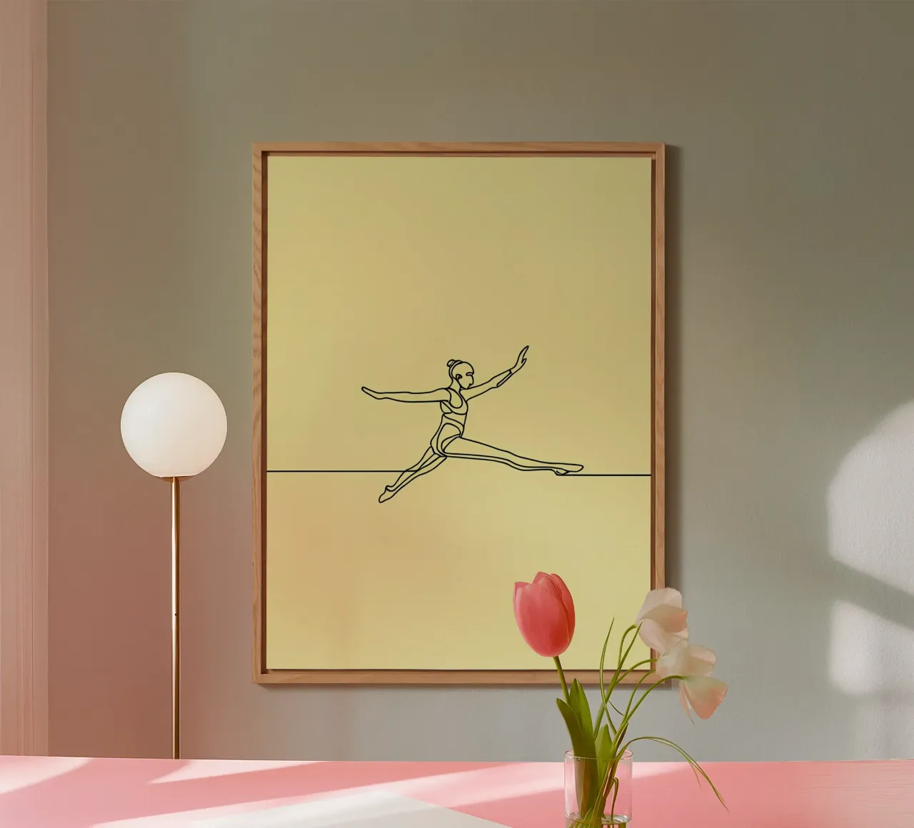 Linea d'arte minimalista di un'atleta donna alluminio dibond da Viv Line Art