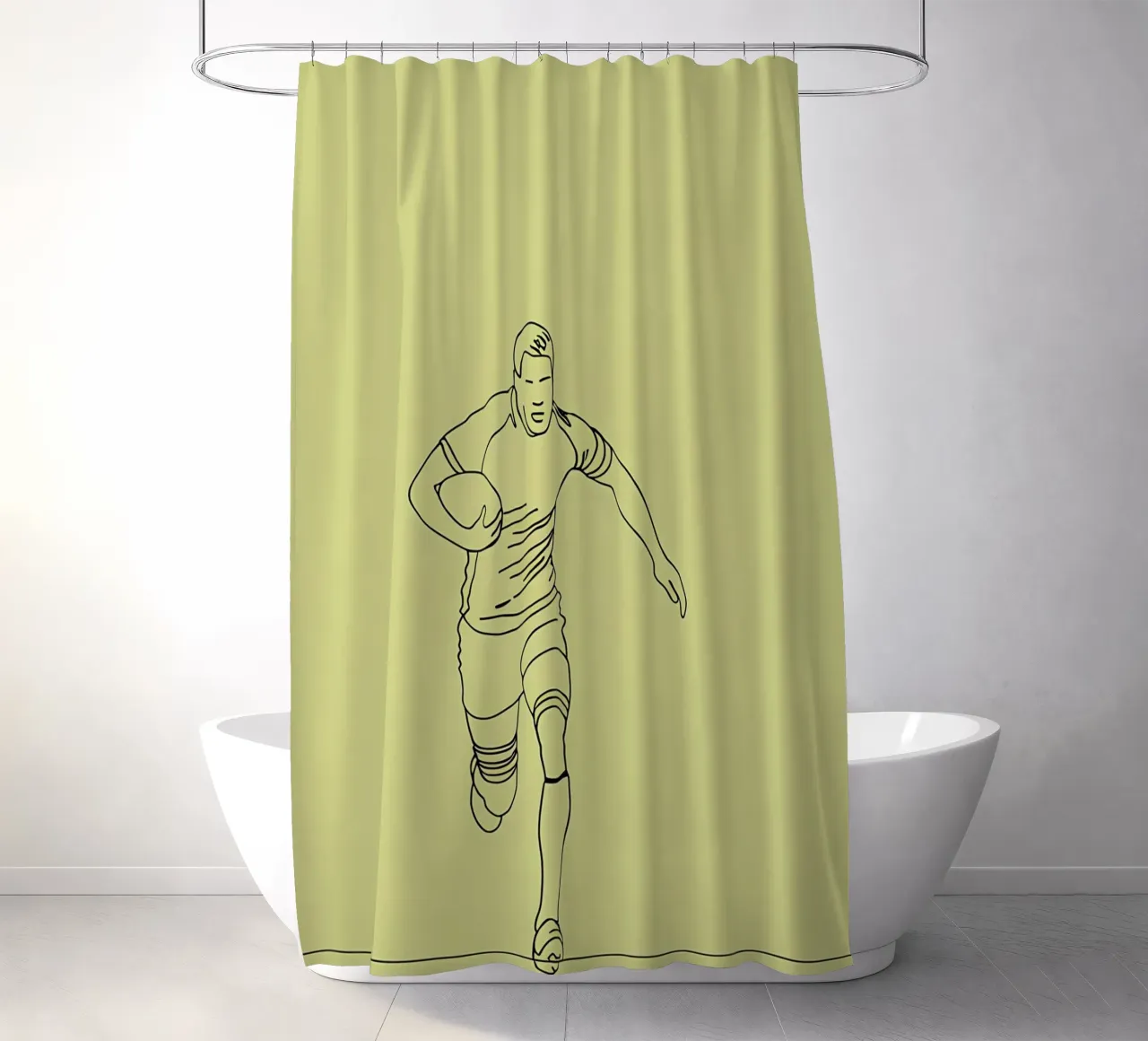 Rugby Player Minimalist Line Art shower curtain by Viv Line Art