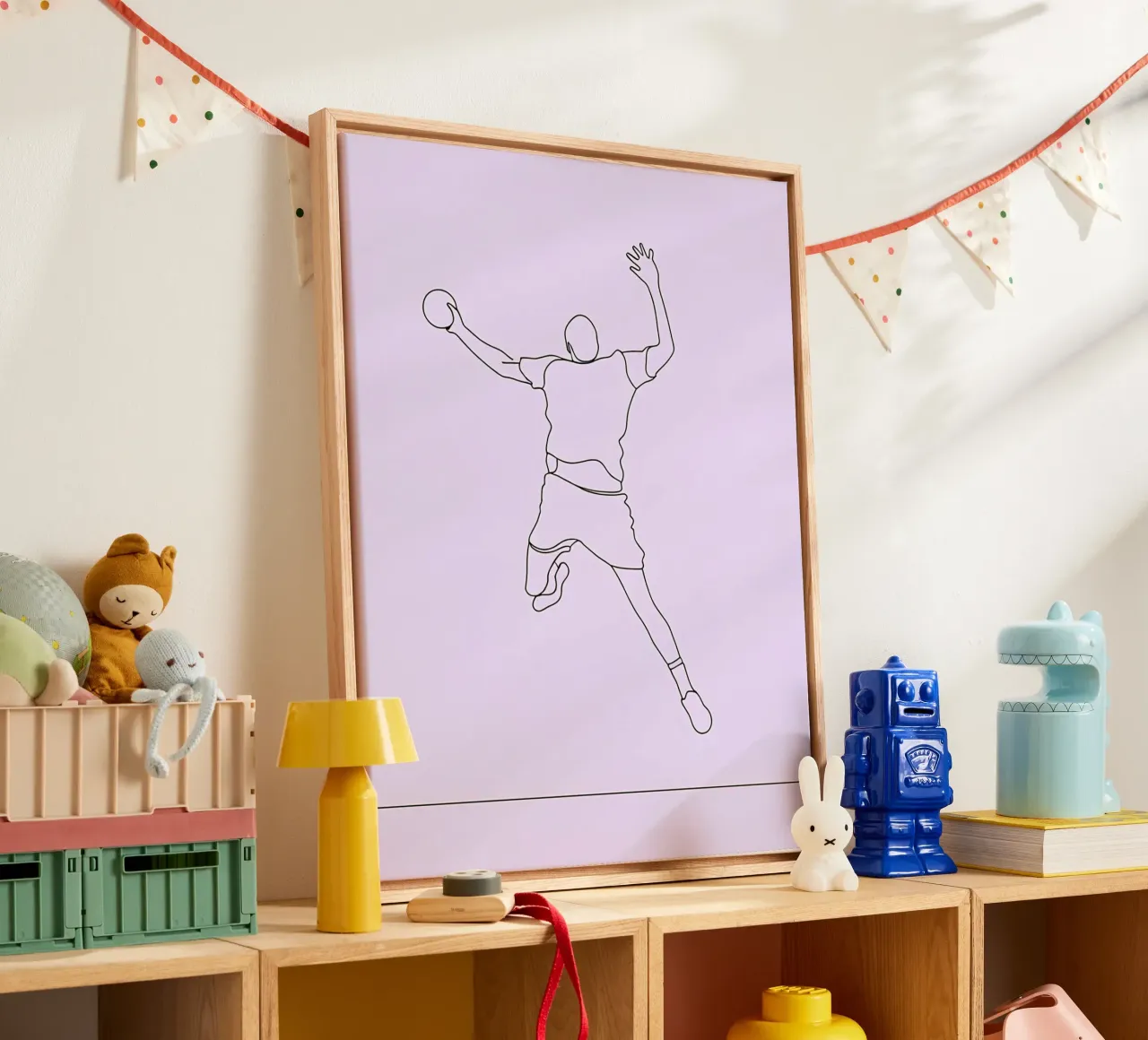 Pallamano - Line art minimalista tela con Cornice a cassetta da Viv Line Art