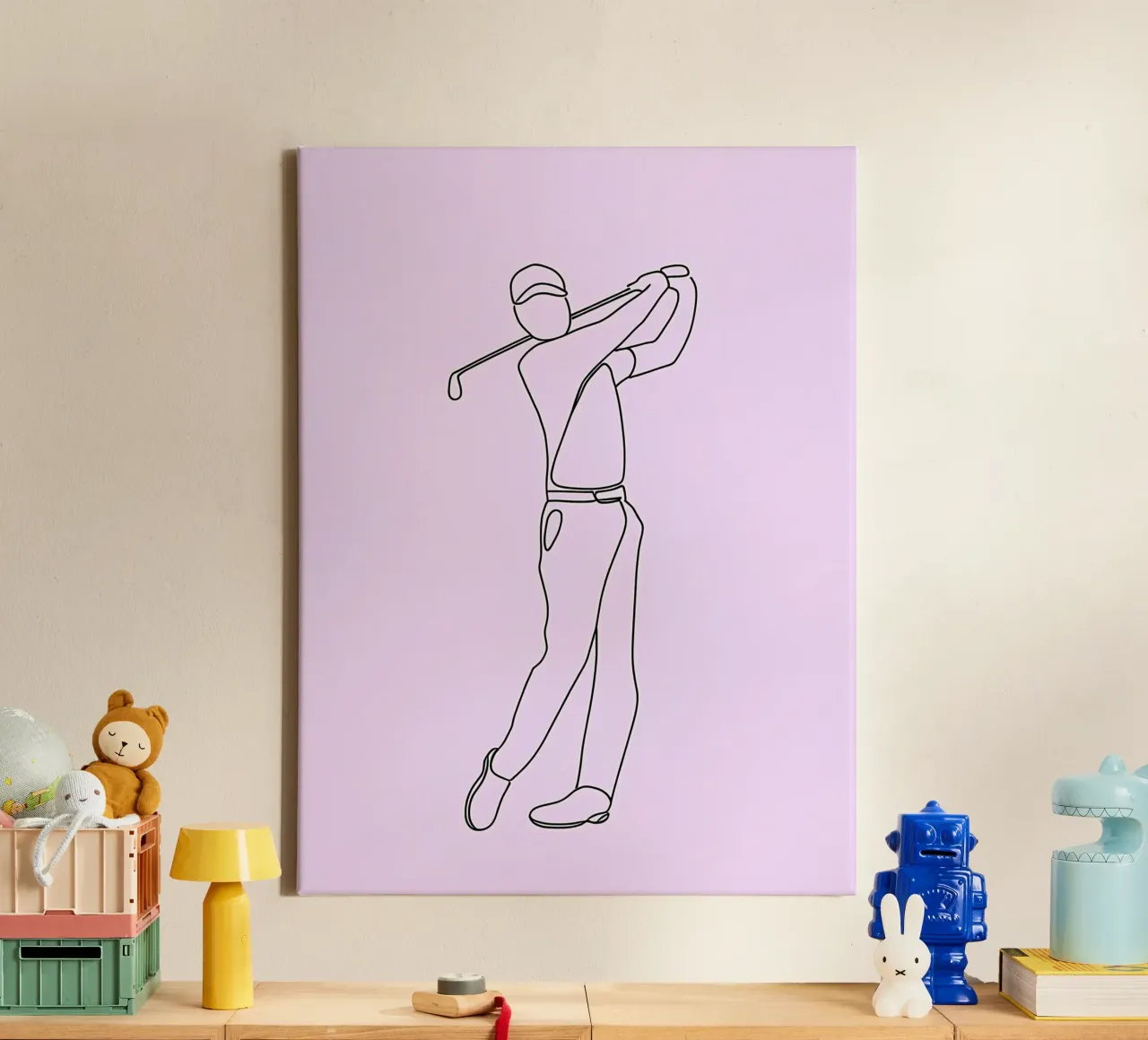 Golfer Minimalist Line Art canvas with Floater frame by Viv Line Art
