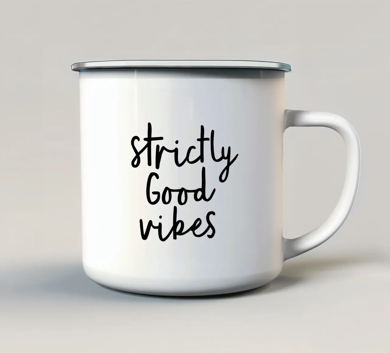Streng gute Laune Emaille Tasse von THE MOTIVATED TYPE