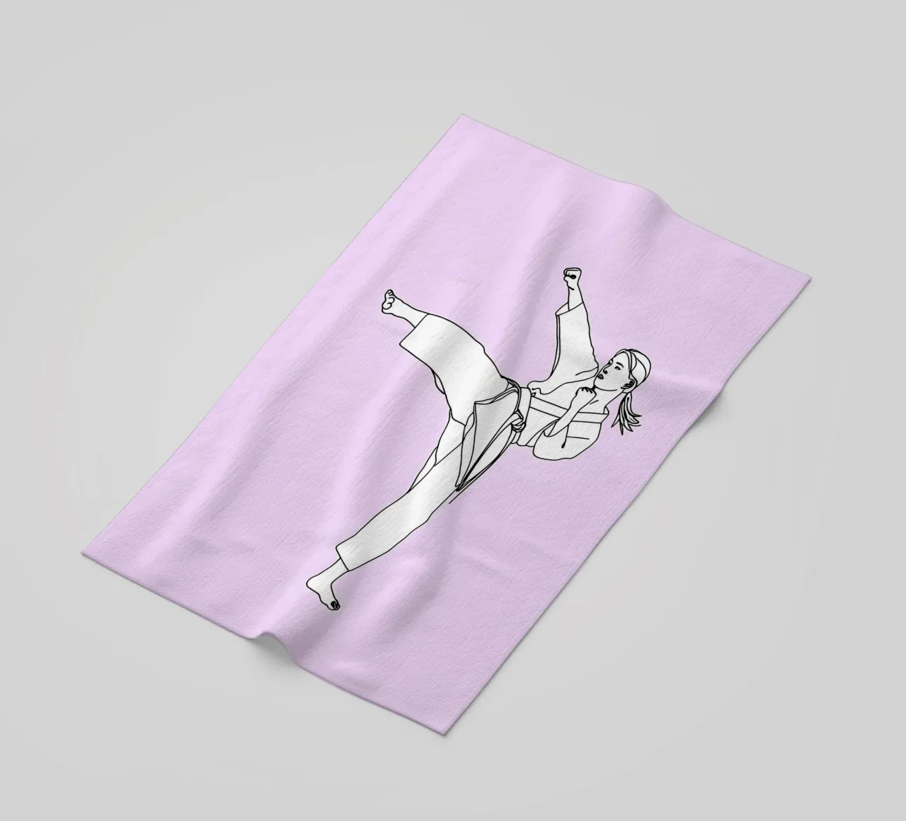 Woman Martial Artist Minimalist Line Art beach towel by Viv Line Art