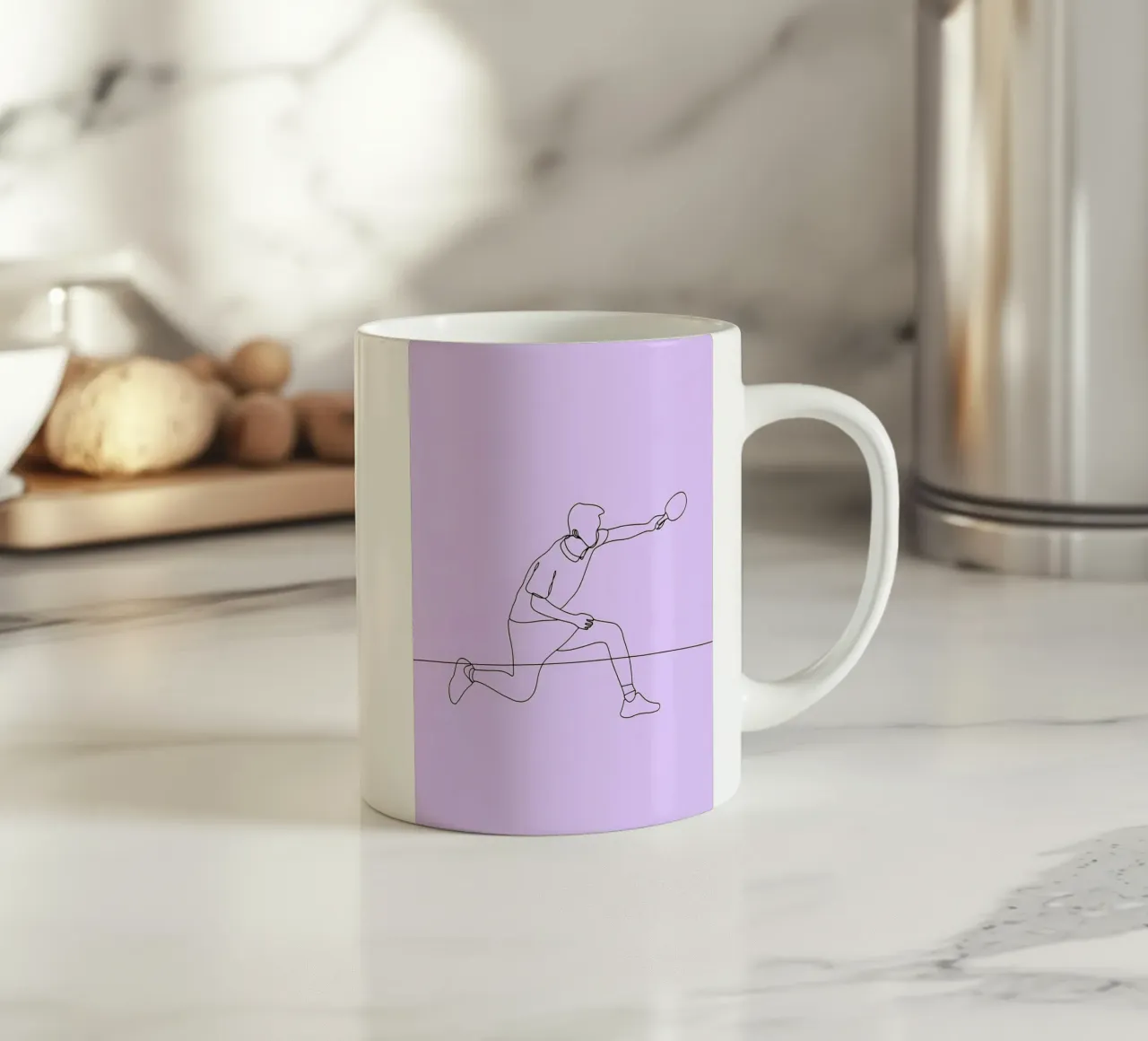 Table Tennis Player Minimalist Line Art ceramic mug by Viv Line Art
