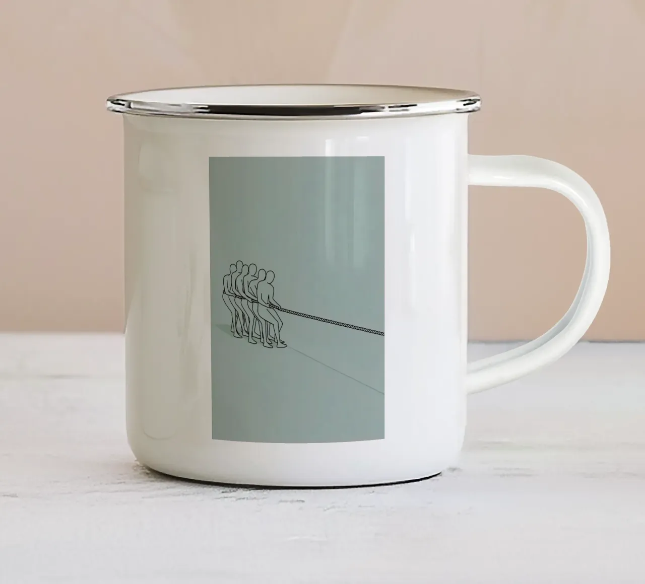 Giocatori di guerra su corda Disegno lineare minimalista tazza in smalto da Viv Line Art