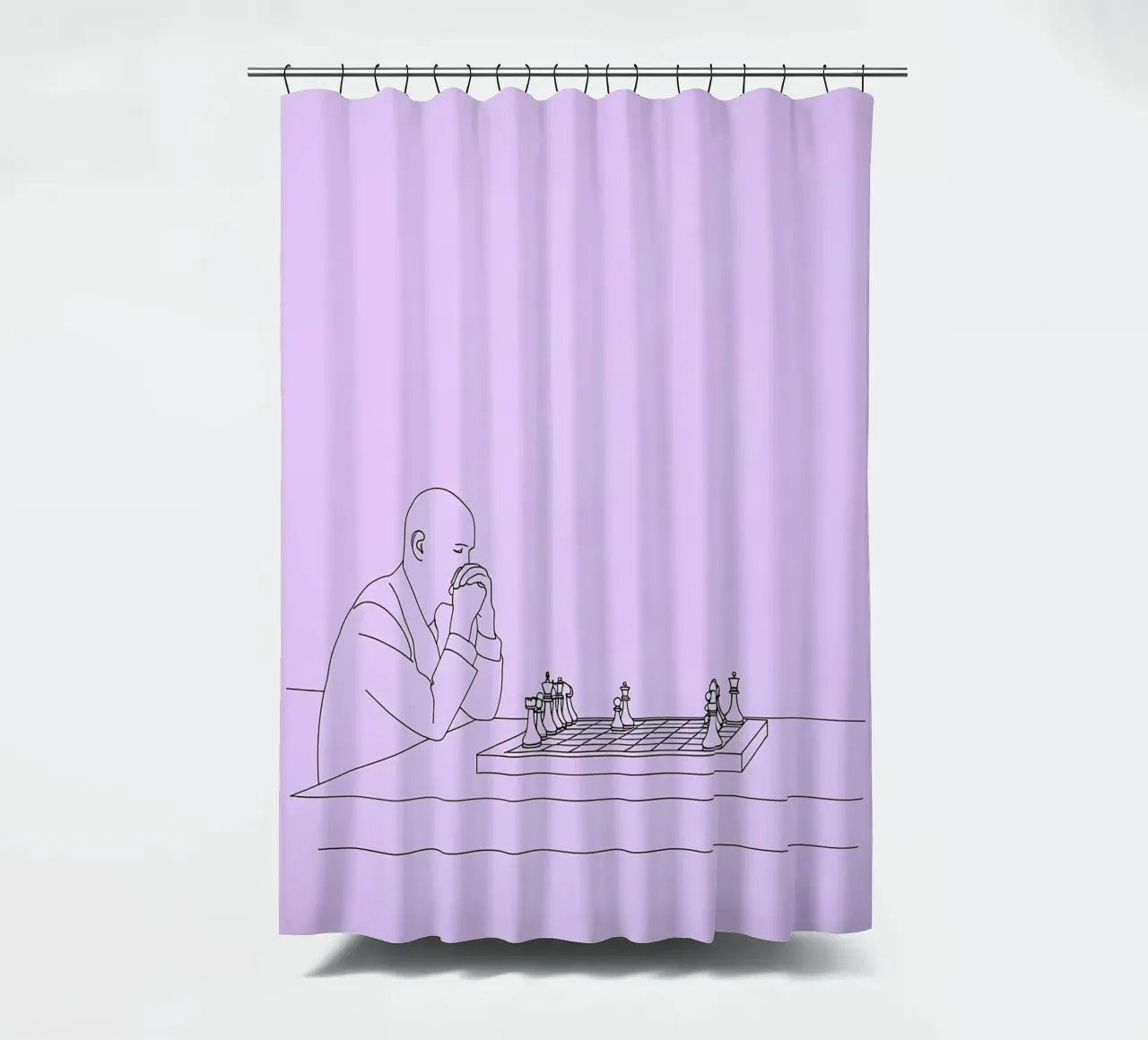 Giocatore di scacchi Line Art minimalista tenda da doccia da Viv Line Art