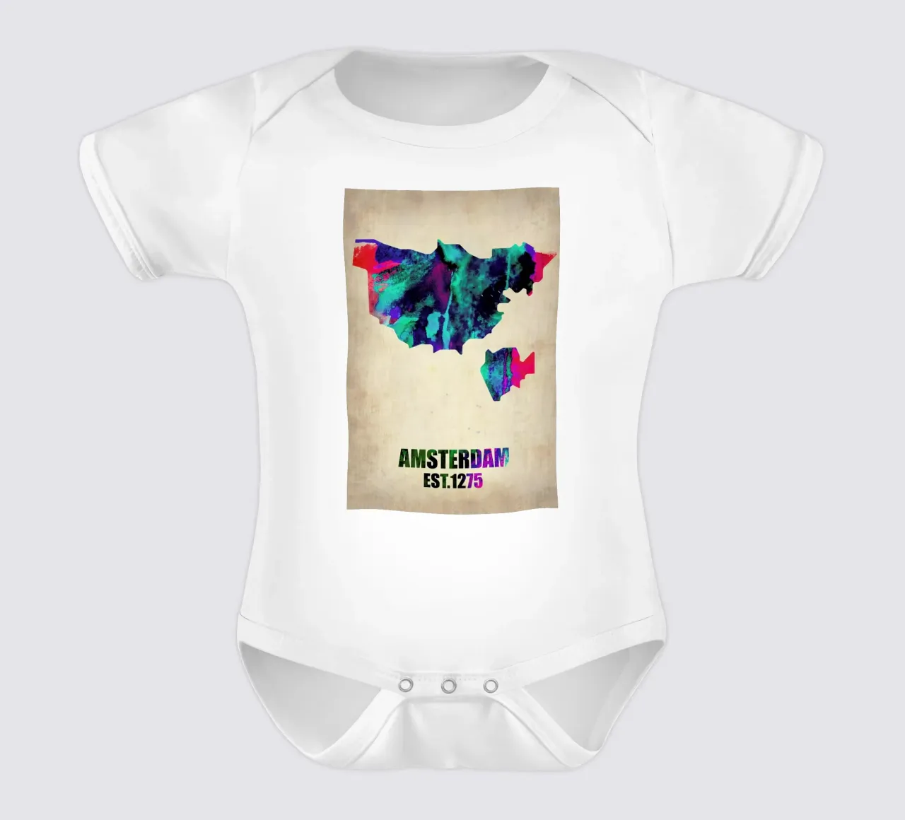 Amsterdam Watercolor Map body neonato maniche corte da Naxart
