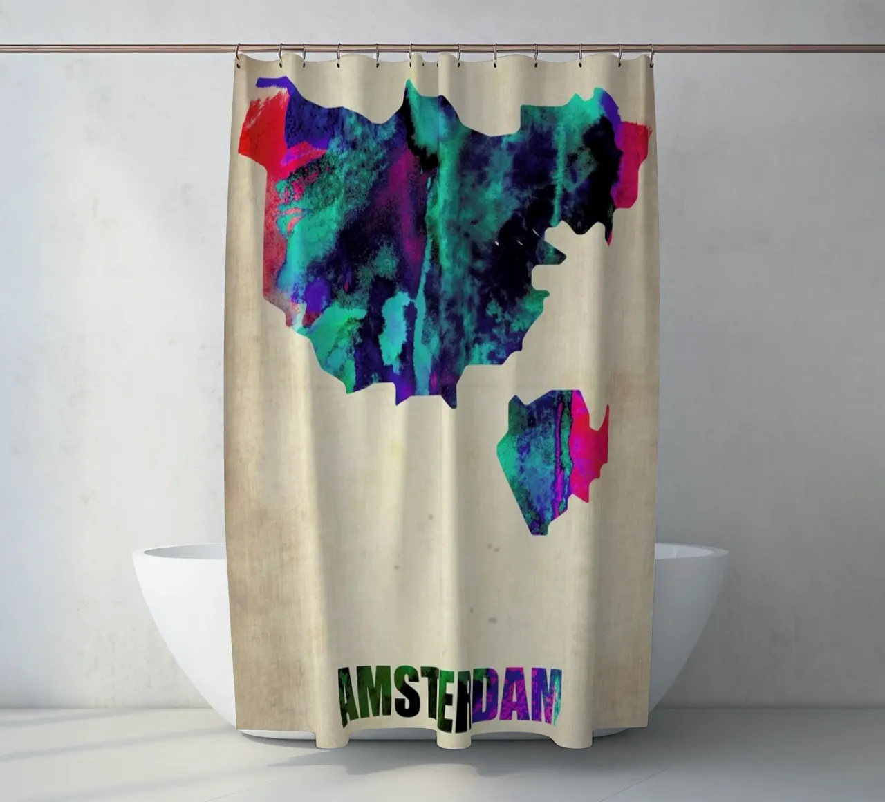 Amsterdam Watercolor Map tenda da doccia da Naxart