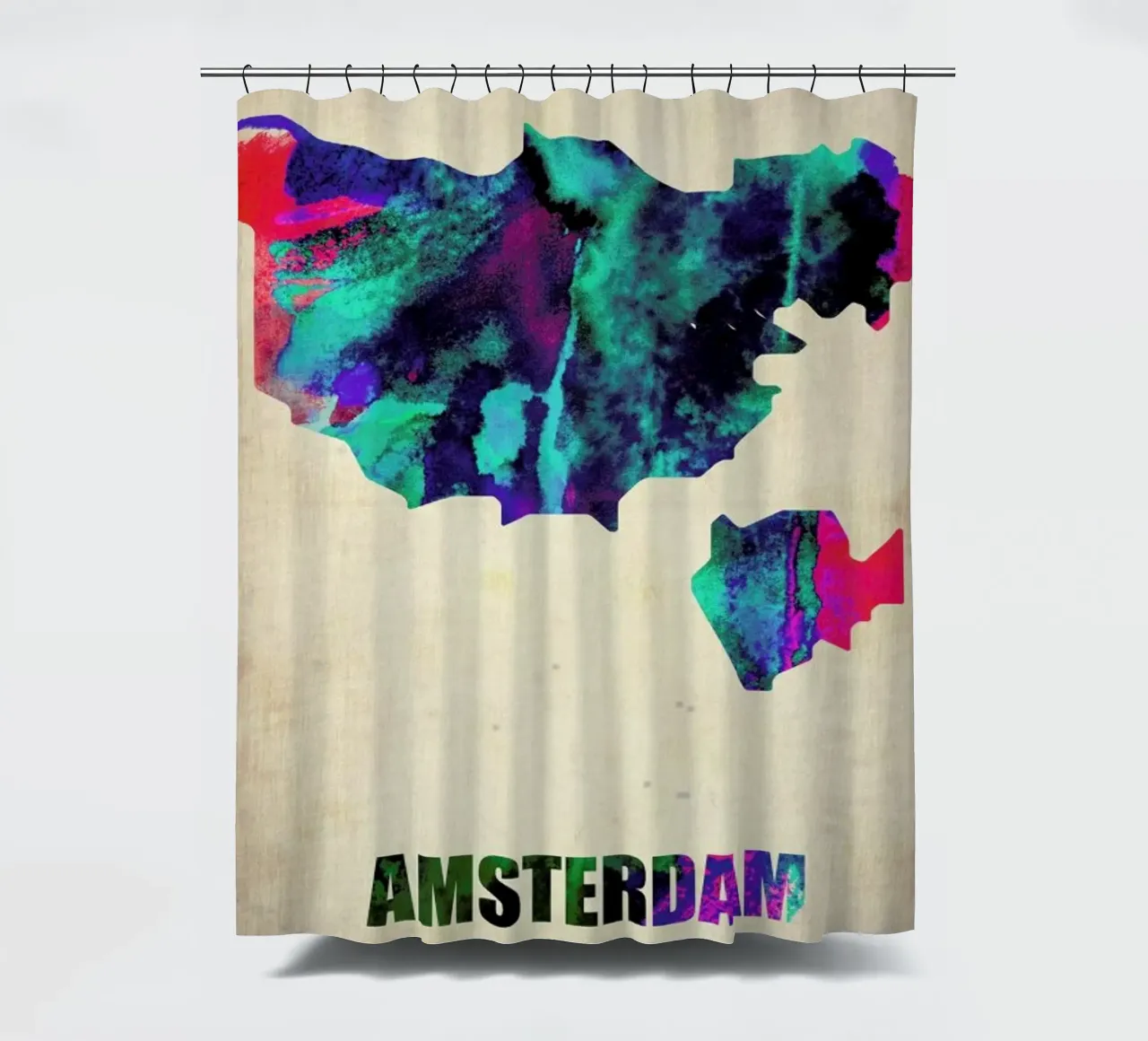 Amsterdam Watercolor Map tenda da doccia da Naxart