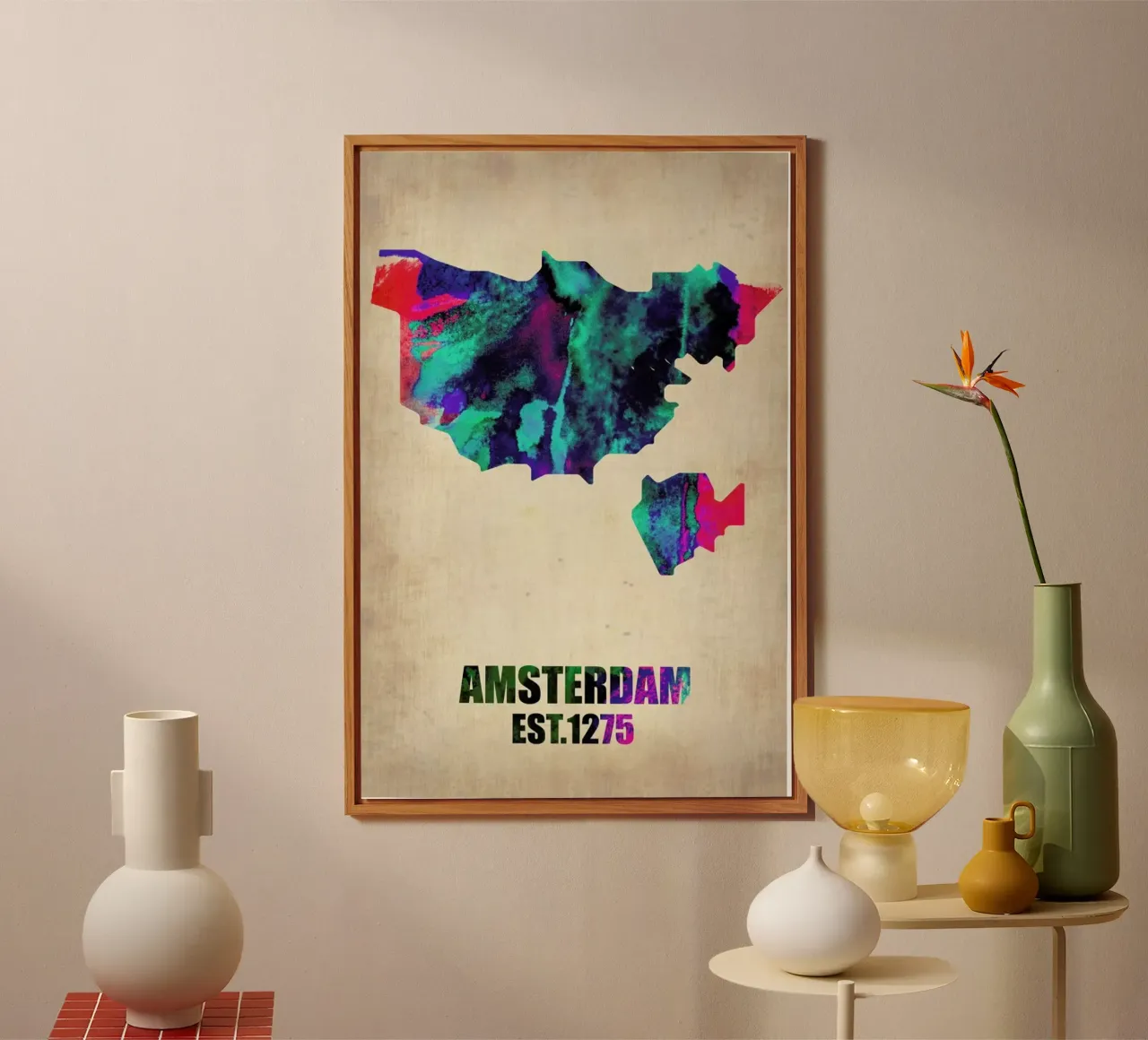 Amsterdam Watercolor Map alluminio dibond da Naxart