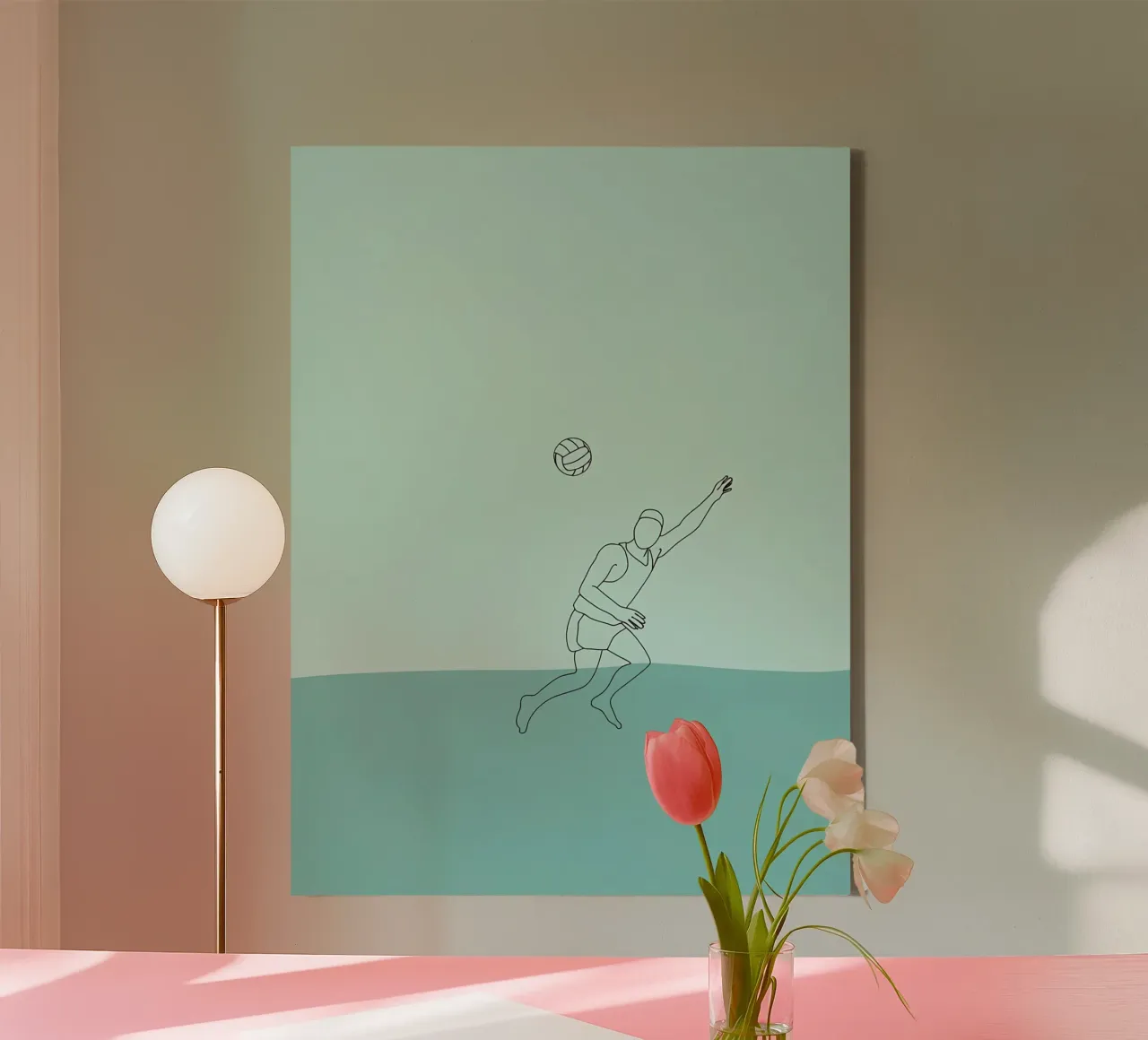Giocatore di pallavolo in acqua Line Art minimalista tela con Cornice a cassetta da Viv Line Art