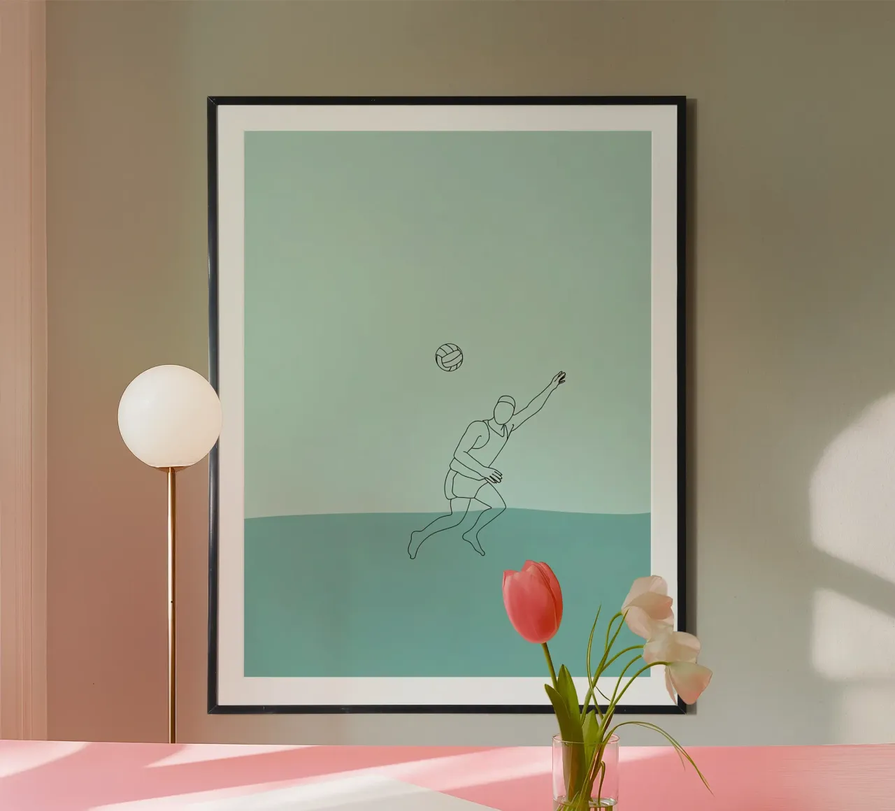 Giocatore di pallavolo in acqua Line Art minimalista carta hahnemühle da Viv Line Art