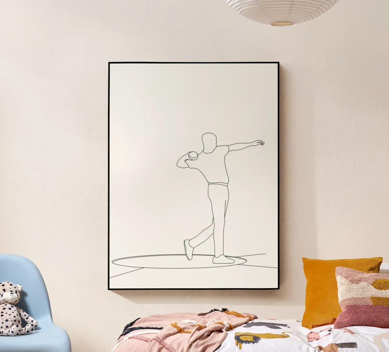 Atleta di Shot Put Line Art minimalista plexiglass da Viv Line Art