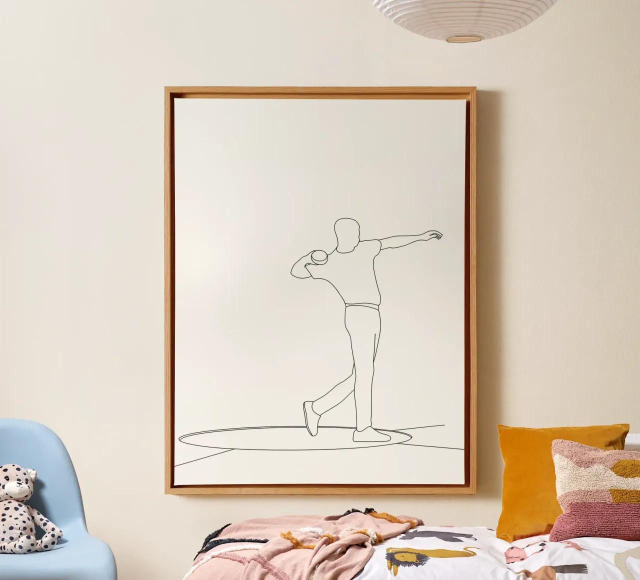 Atleta di Shot Put Line Art minimalista tela con Cornice a cassetta da Viv Line Art