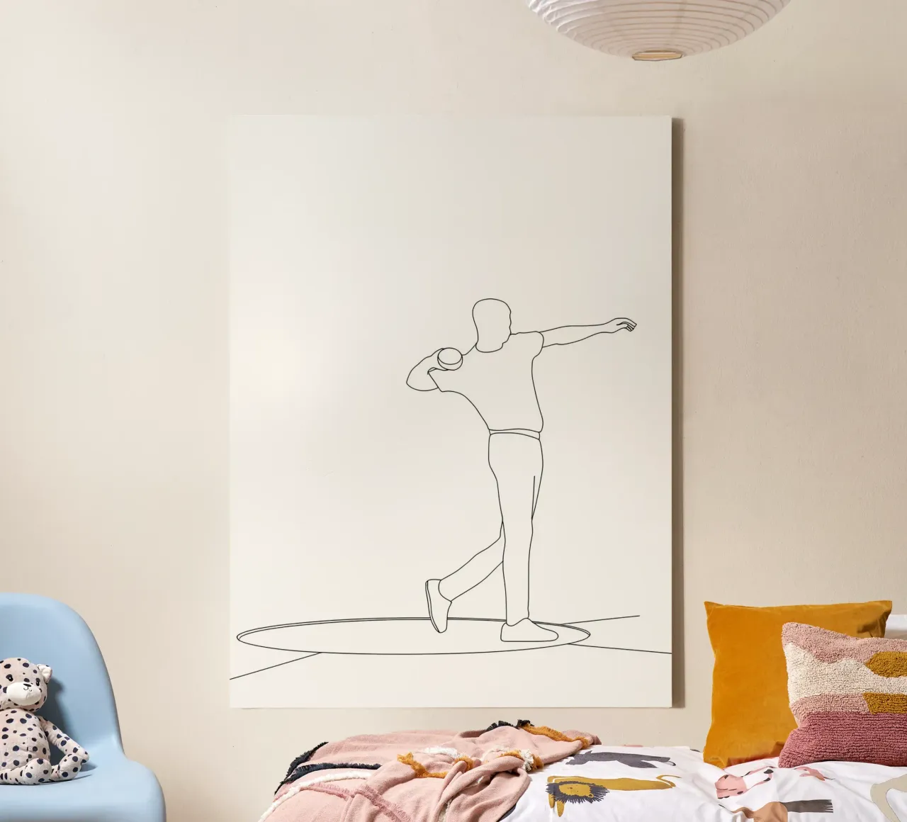 Atleta di Shot Put Line Art minimalista tela con Cornice a cassetta da Viv Line Art