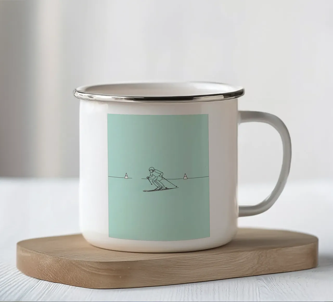 Sciatore Line Art minimalista tazza in smalto da Viv Line Art
