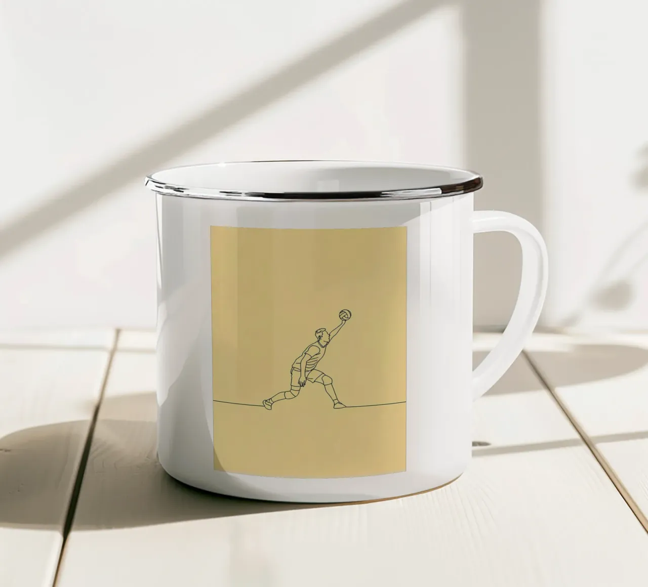 Giocatore di pallavolo Line Art minimalista tazza in smalto da Viv Line Art
