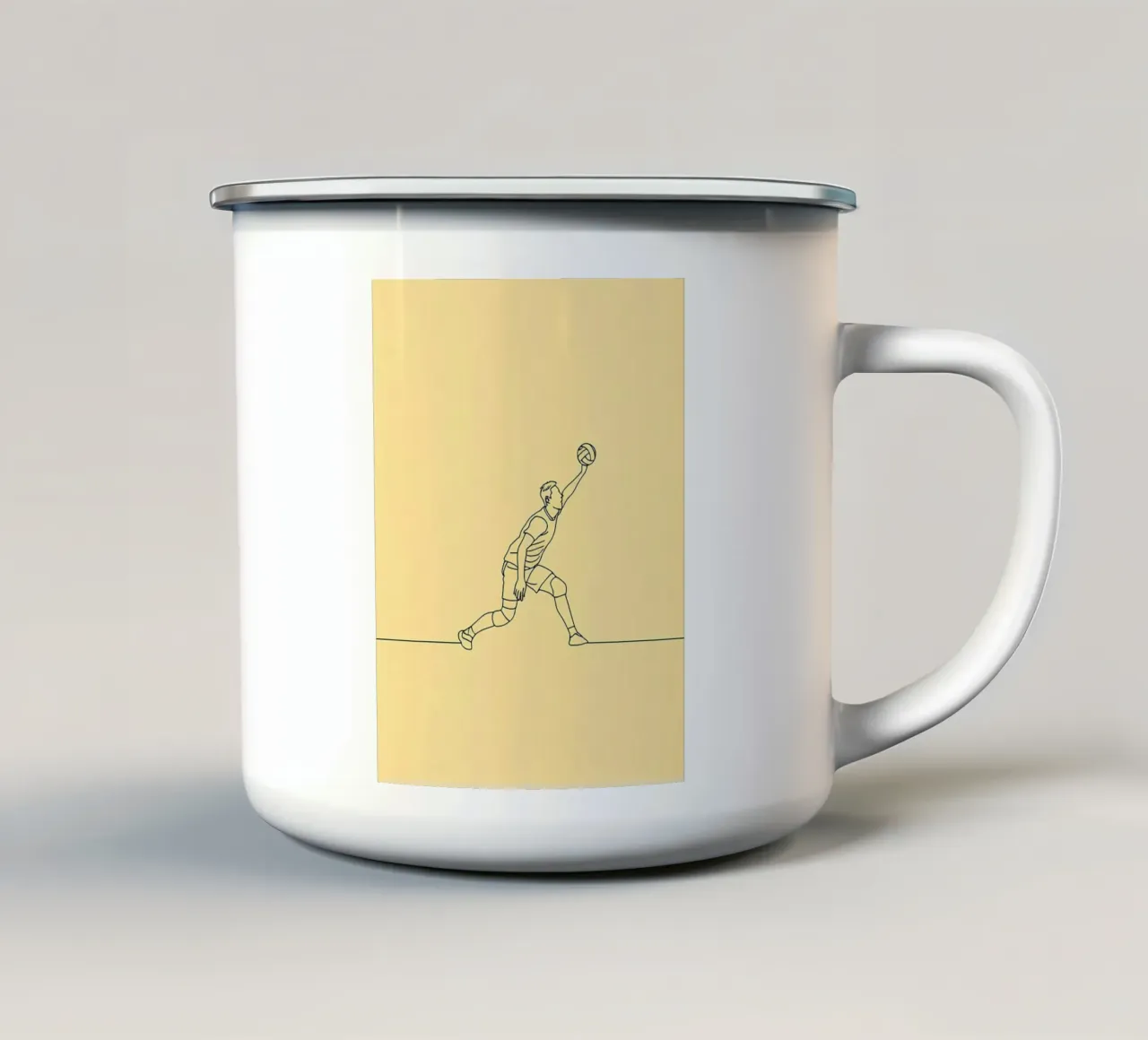 Giocatore di pallavolo Line Art minimalista tazza in smalto da Viv Line Art