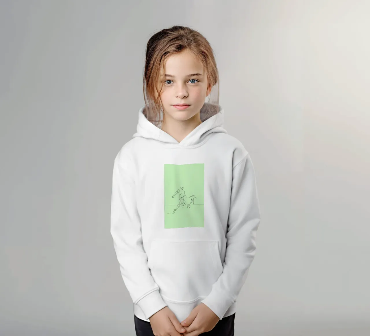 Giocatore di calcio Line Art minimalista felpa bambino con cappuccio da Viv Line Art