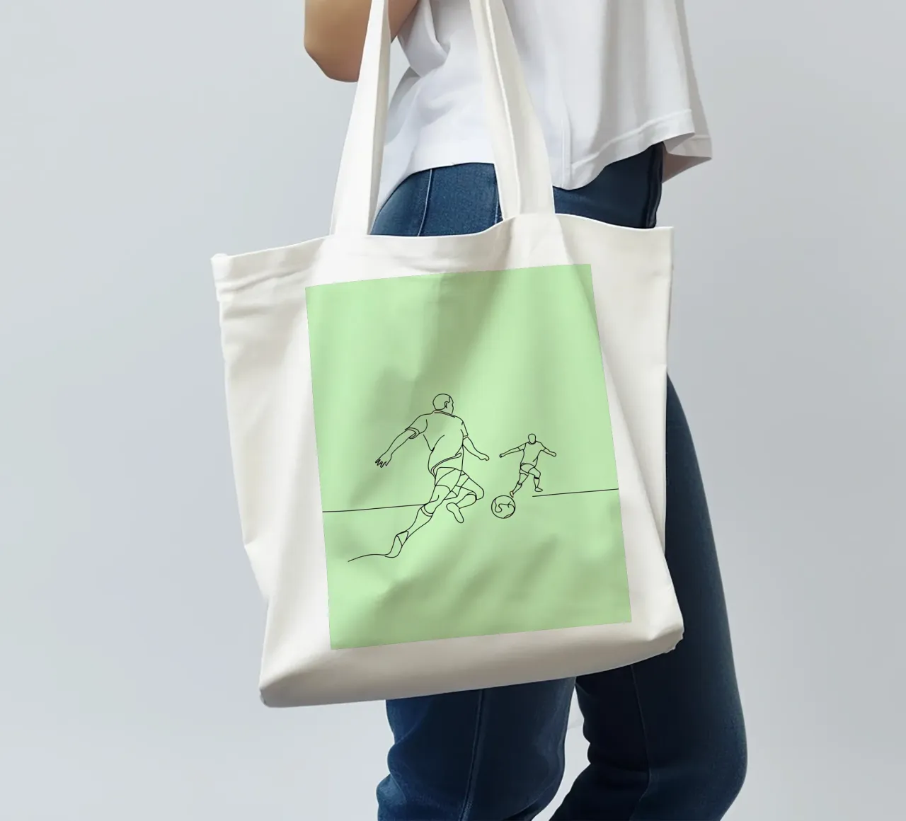 Giocatore di calcio Line Art minimalista borsa in juta da Viv Line Art