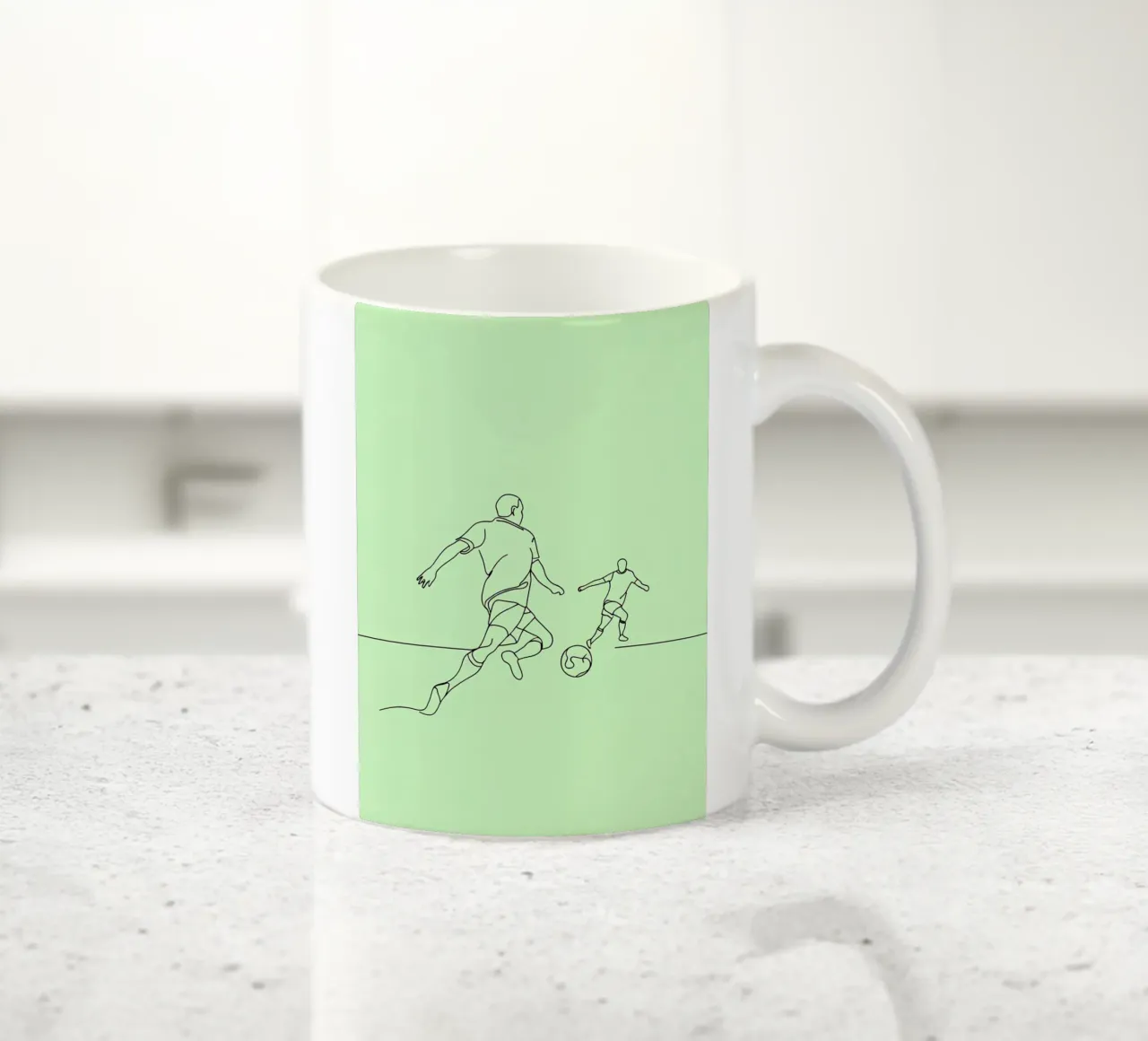 Giocatore di calcio Line Art minimalista tazza in ceramica da Viv Line Art