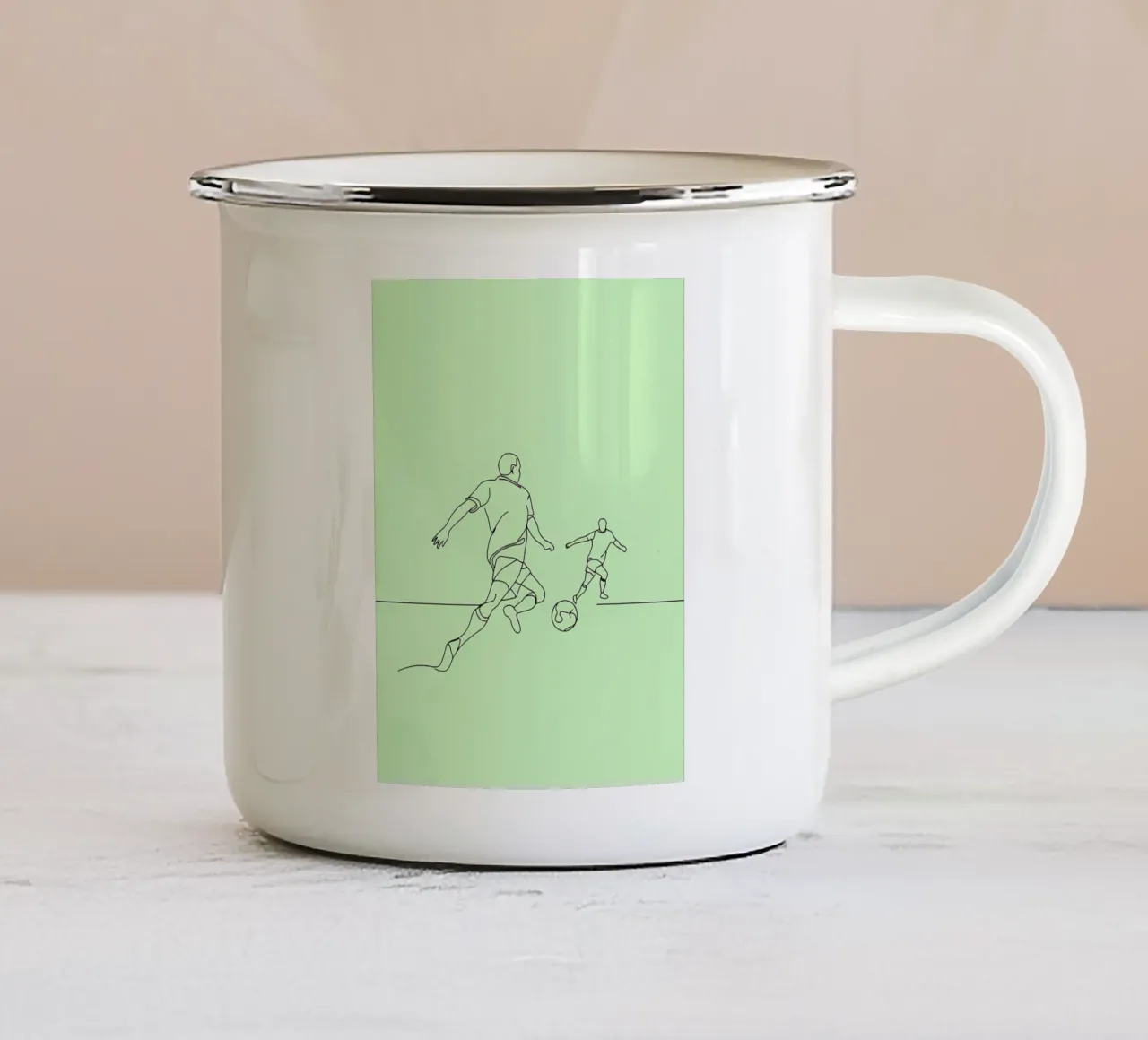 Giocatore di calcio Line Art minimalista tazza in smalto da Viv Line Art